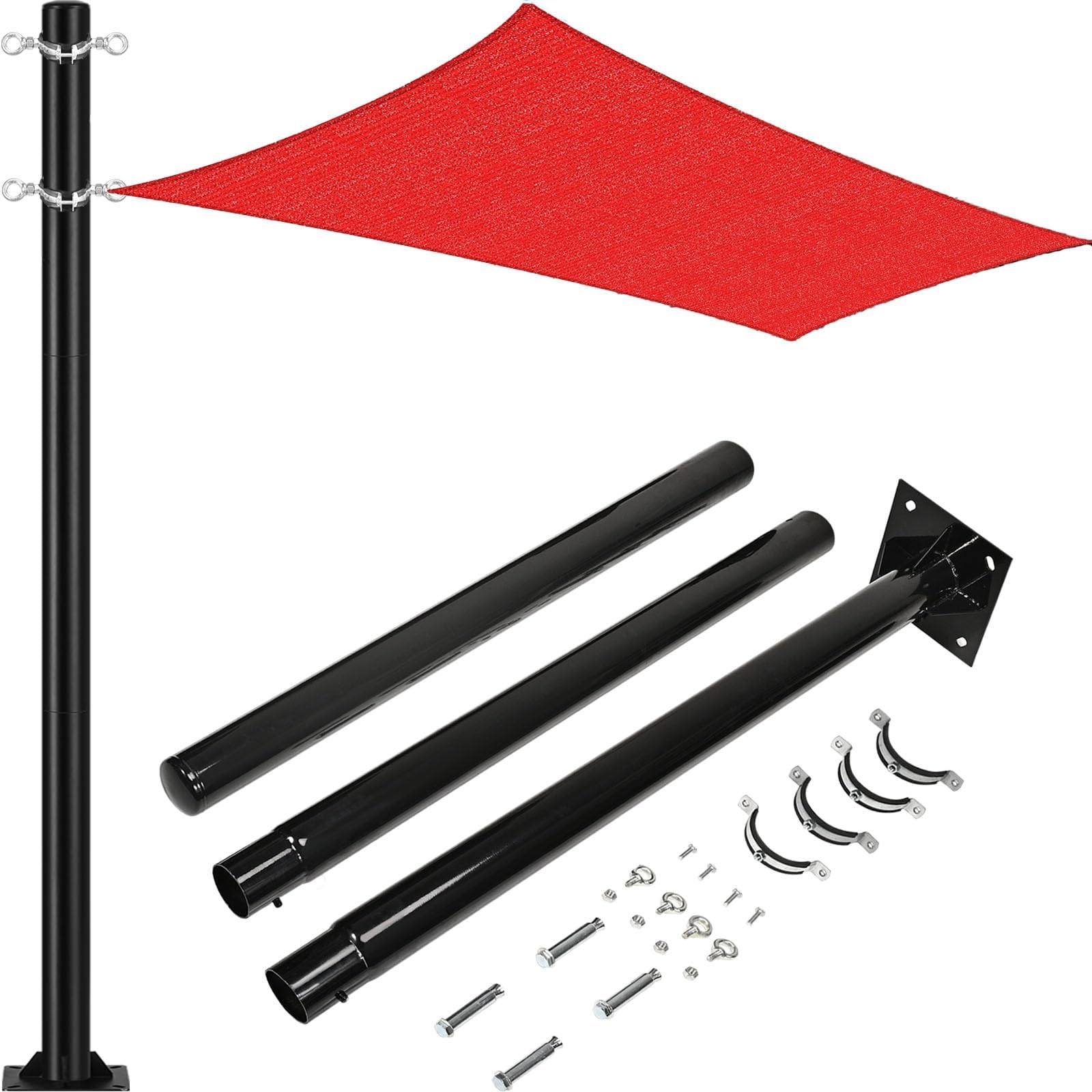 WARMWU 10Ft Sun Shade Poles, 3" Diameter Steel Heavy Duty Sail Shade Pole Kit for