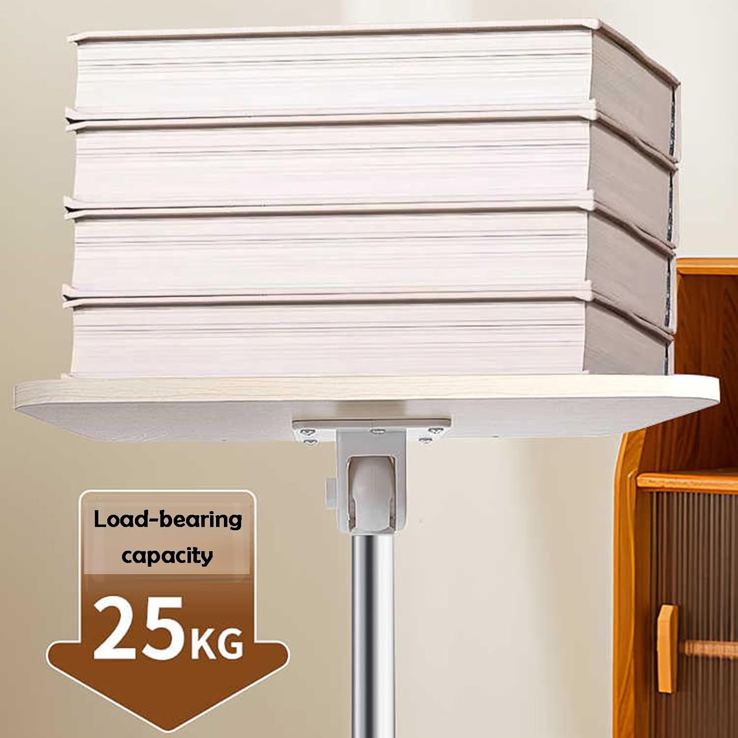 Floor Book Stand, Adjustable Height 60-110cm, Supports up to 25kg, Wooden Recipe Holder for Conference Room and Home Office