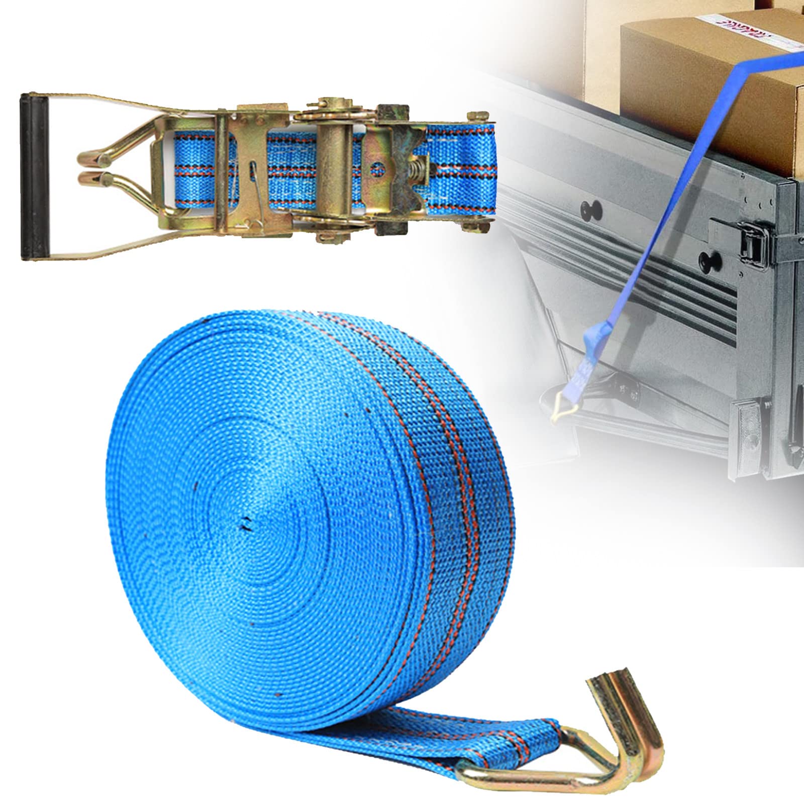 Juego de correas de trinquete, correa de amarre resistente, correas de amarre con correa de poliéster azul resistente a la intemperie, para camiones, motocicletas, carga o equipaje,5,5 cm * 3 m (5 c