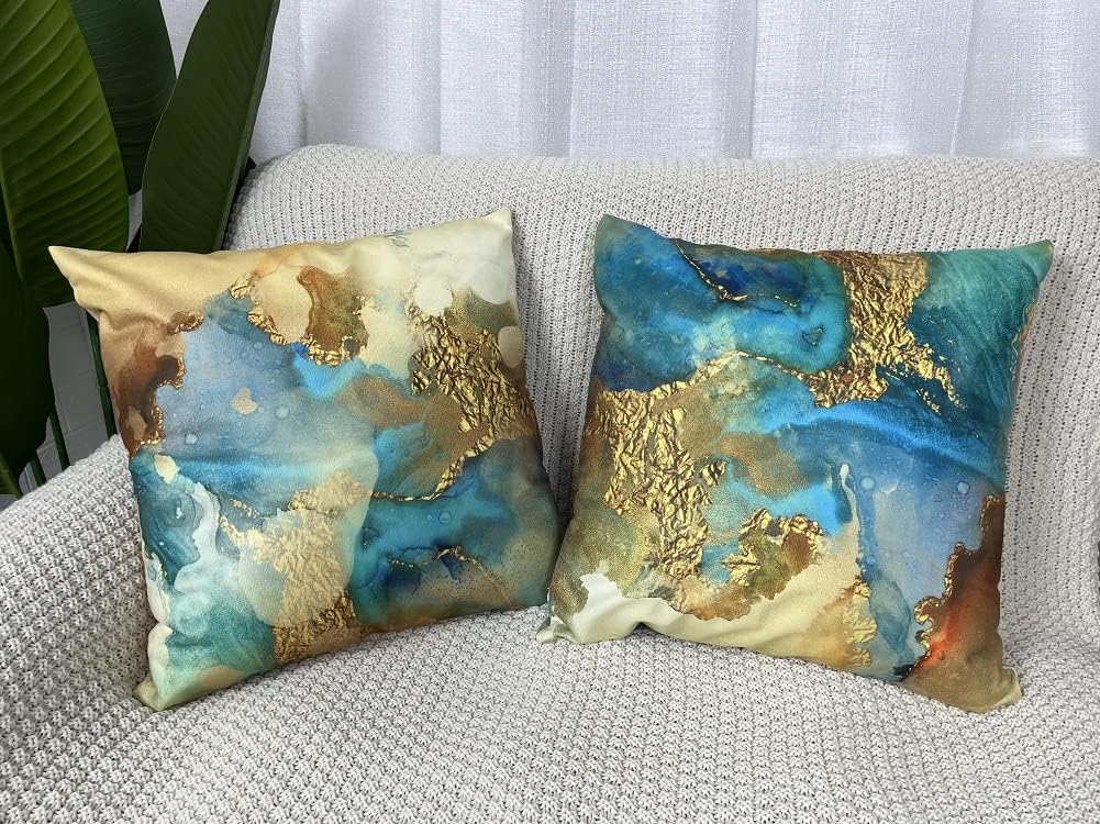 Jasfura Fall Teal Gold Throw Pillow Covers 20x20Inch Soft Velvet Double Sides Printed Pack of 4 Boho Cushion Covers Farmhouse Decorative Pillowcases for Living Room ,Sofa ,Bed and Car (4pcs,20x20Inch)