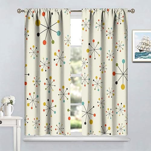 Miniatura 3 de Cortinas de cocina de mediados de siglo, años 60, retro, moderno, abstracto, geométrico, para el hogar, dormitorio, sala de estar, cocina, ventana,