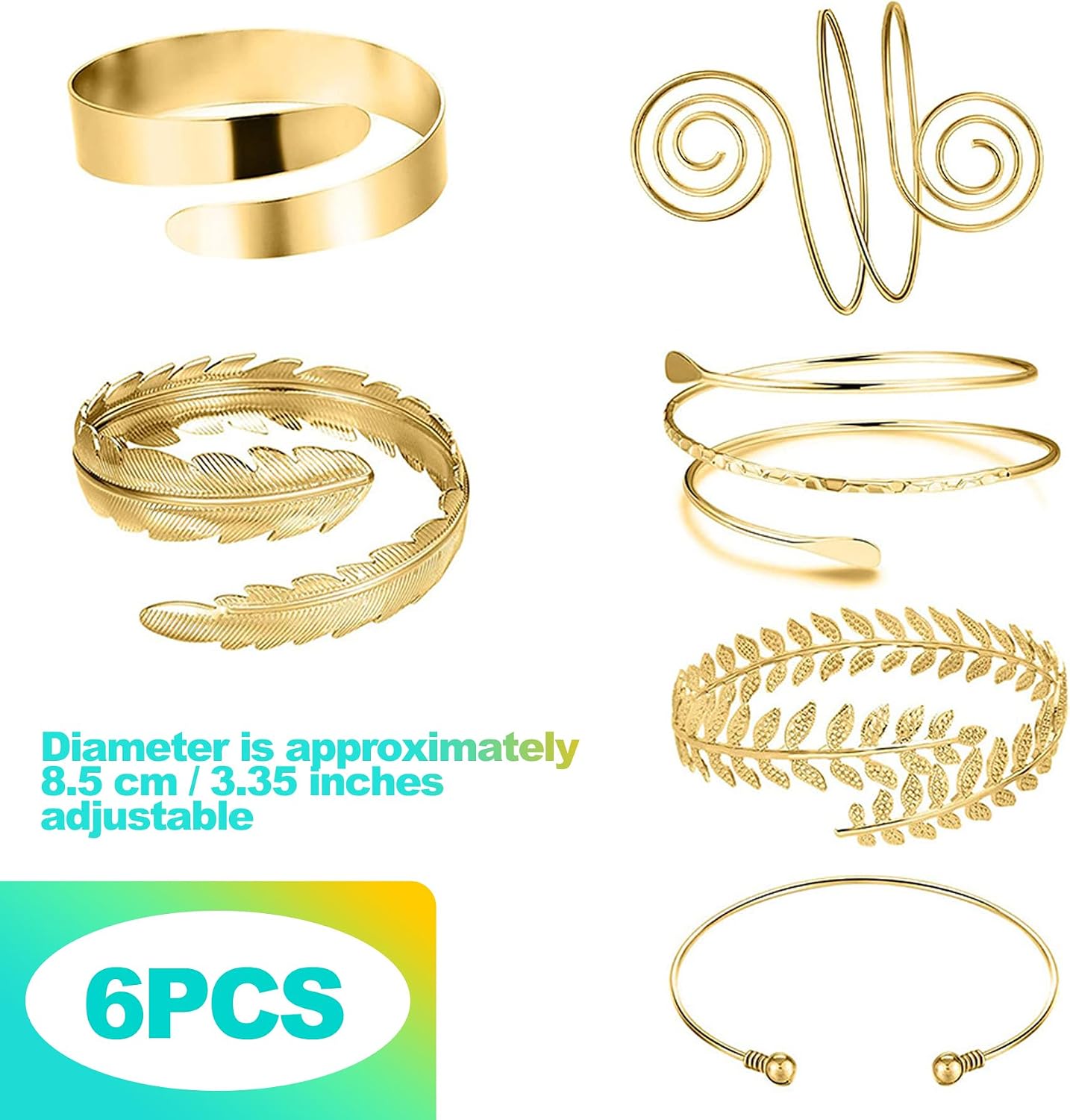 6-pack Gold Arm Cuffs Set for Women – Adjustable Arm Cuff & Minimalist Gold Jewelry