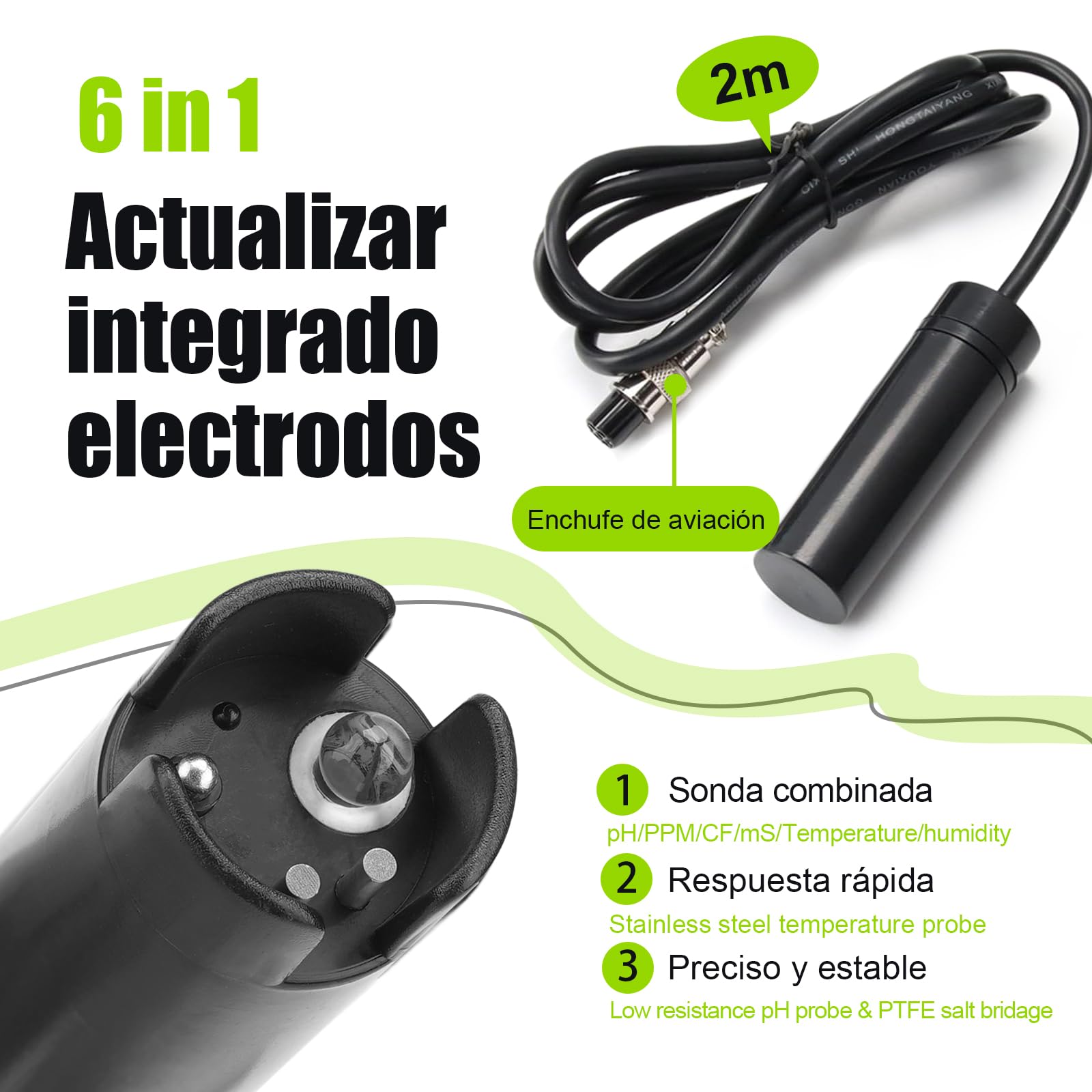 YINMIK Medidor de pH EC Hidroponía Analizador Digital de Calidad de Agua | Medir Temperatura y Humedad Instrumento pH Multifuncional Viene con Solución de Calibración