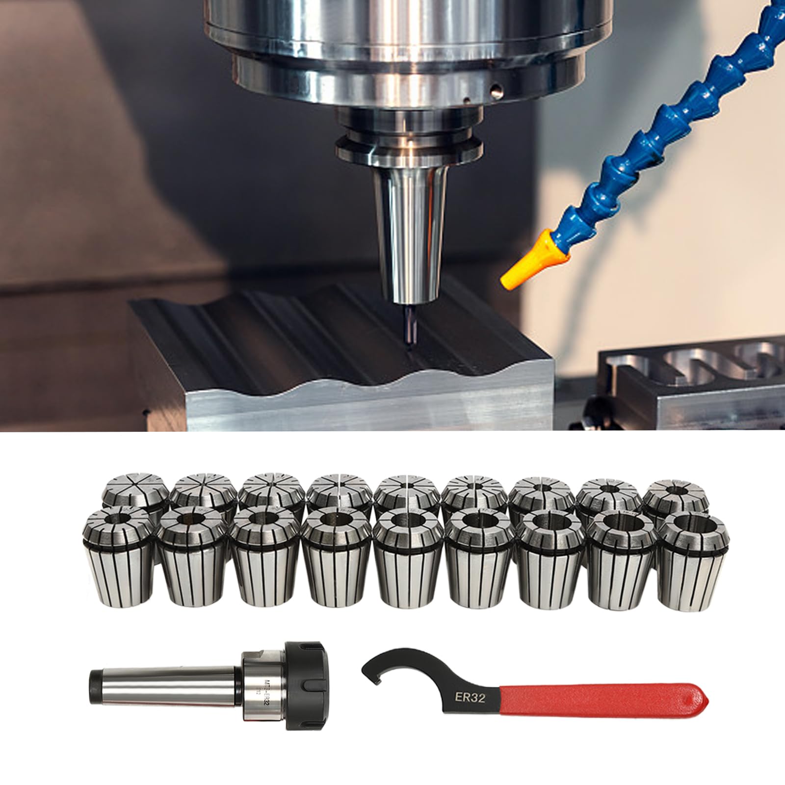 MT3 ER32 zestaw tulei zaciskowych 18-częściowy 2-20 mm 0,015 mm precyzja twardości 40-50HRC aluminiowa walizka ząbkowana konstrukcja M12 gwint frezarka tokarka wiertarka uchwyt narzędziowy przemysłowy
