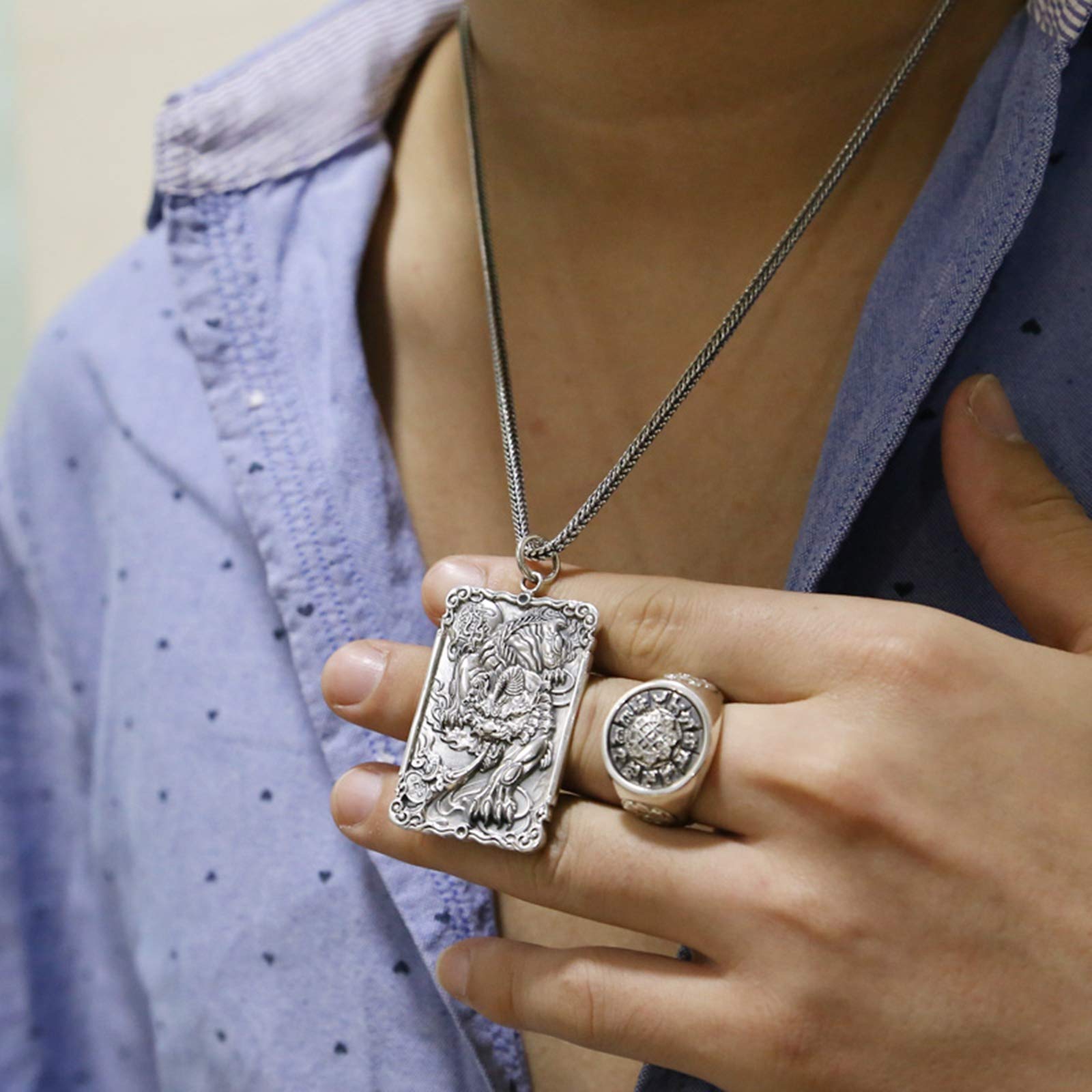 KnSam Naszyjnik męski wisiorek naszyjnik męski srebrny element chiński nieśmiertelnik wisiorek Pixiu ze srebra próby 990 naszyjnik Punk Gothic Silver, Srebro szterlingowe