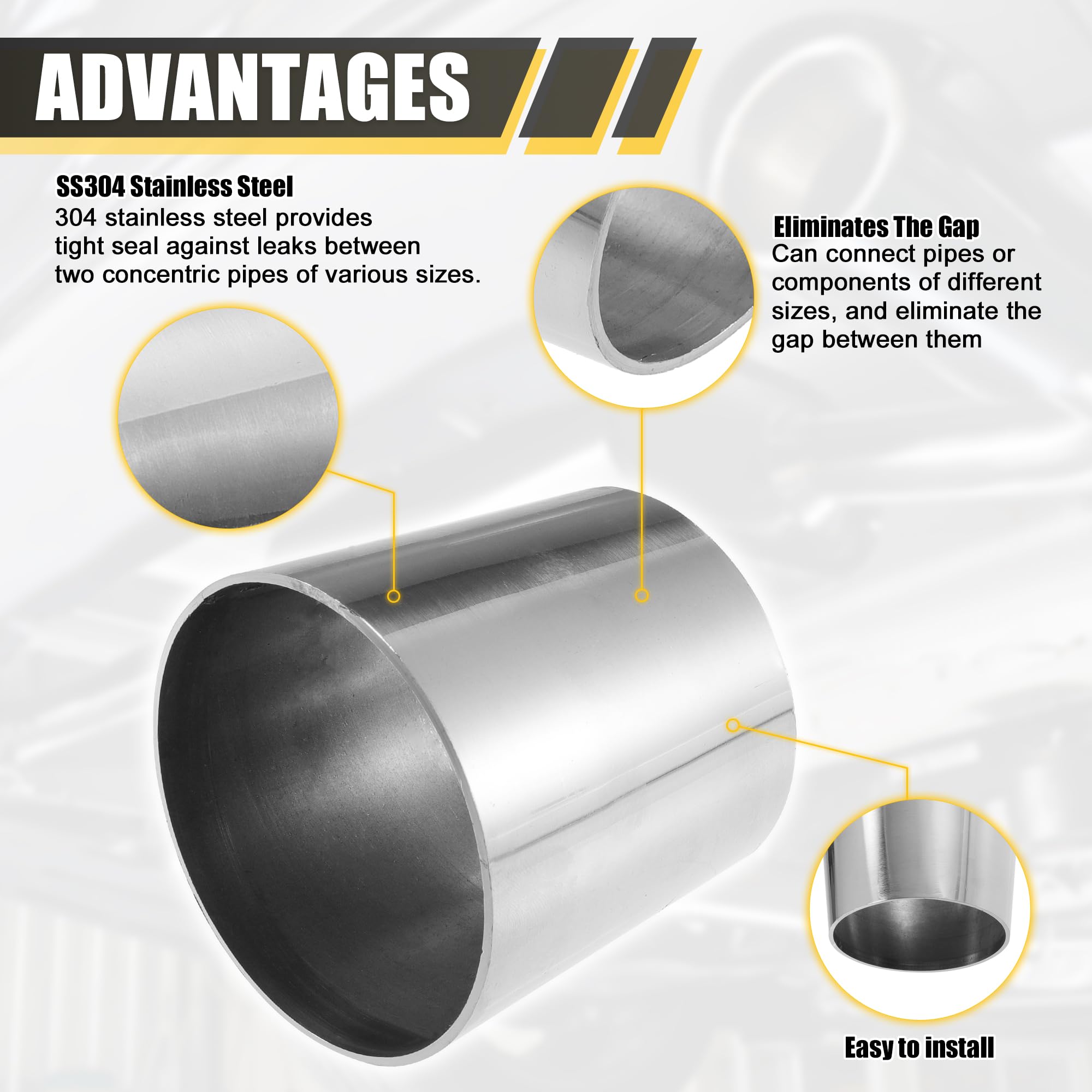 X AUTOHAUX - Tubo de codo de acero inoxidable 304, reductor concéntrico de 2.5 pulgadas de diámetro exterior a 3 pulgadas de diámetro exterior 1 unidad