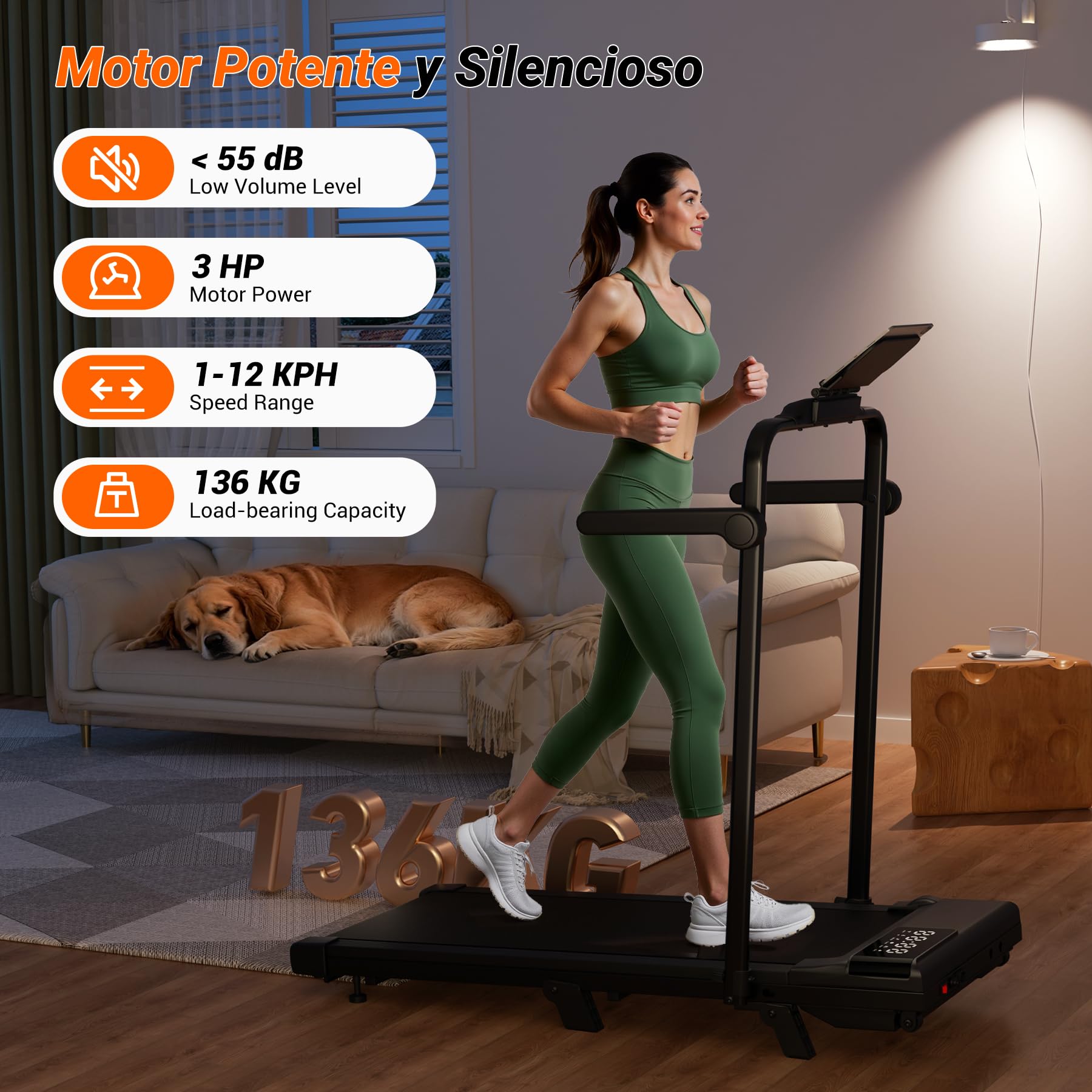 Copant Cinta de Correr Plegable, Cinta de Correr Inclinable de 3 CV, Carga Máxima de 136 kg, 1-12 km/h Cinta de Correr para el Hogar o la Oficina