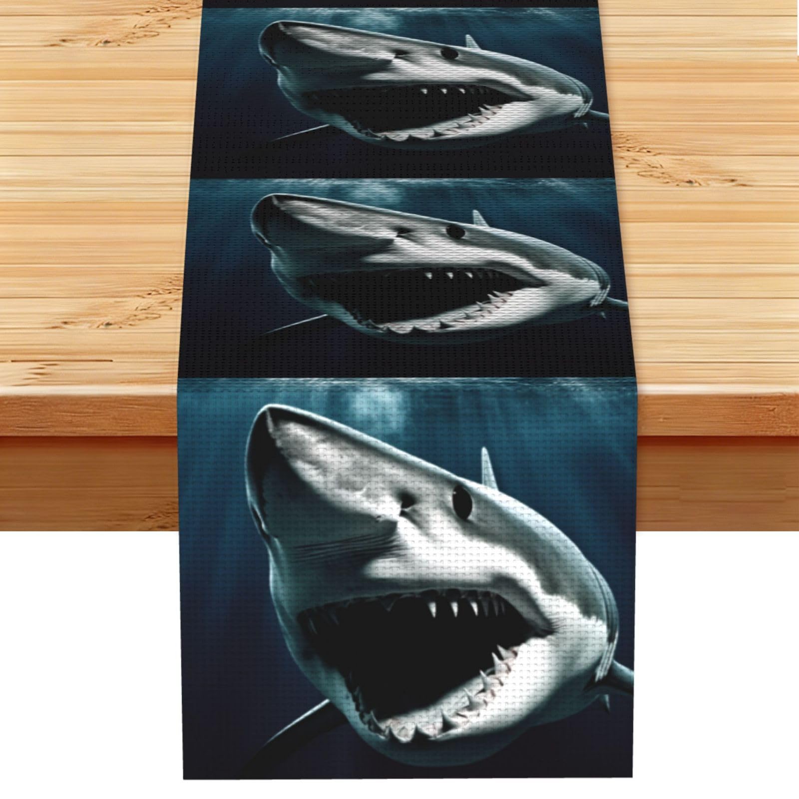 Shark Table Runner 13 x 72 Inches Long, Cotton Linen Table Runners for Kitchen Dining Table Decoration - Washable Tablecloth Modern Tablerunner for Home Party Decor