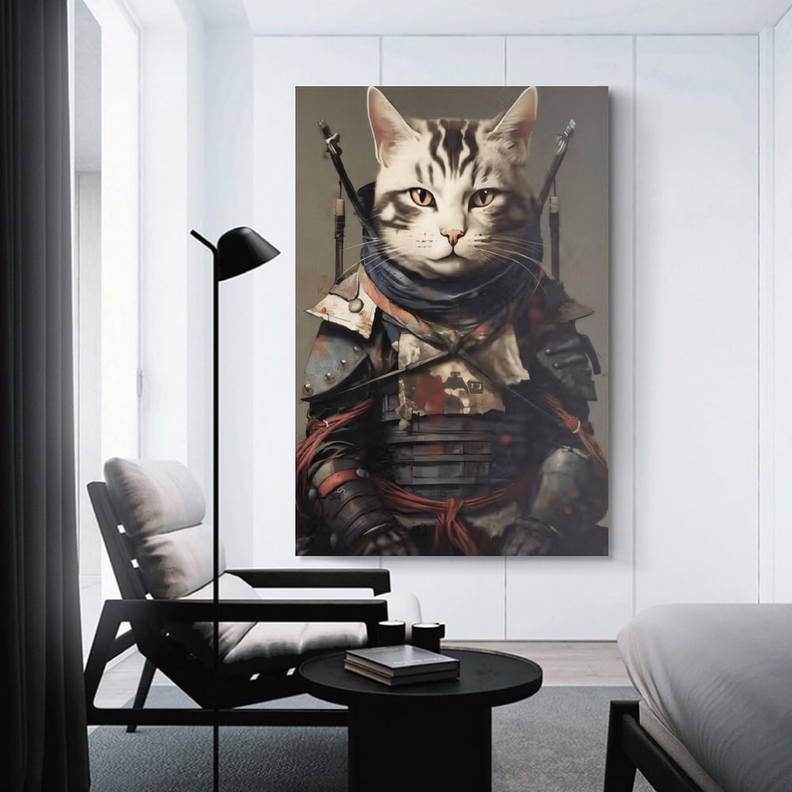 Junmoney Samurai Cat Armor Wall Picture Print 12x18inch(30x45cm), for Calm Bedrooms, Home Corners Or Flats, Home Artwork with A Soft Interior Feel
