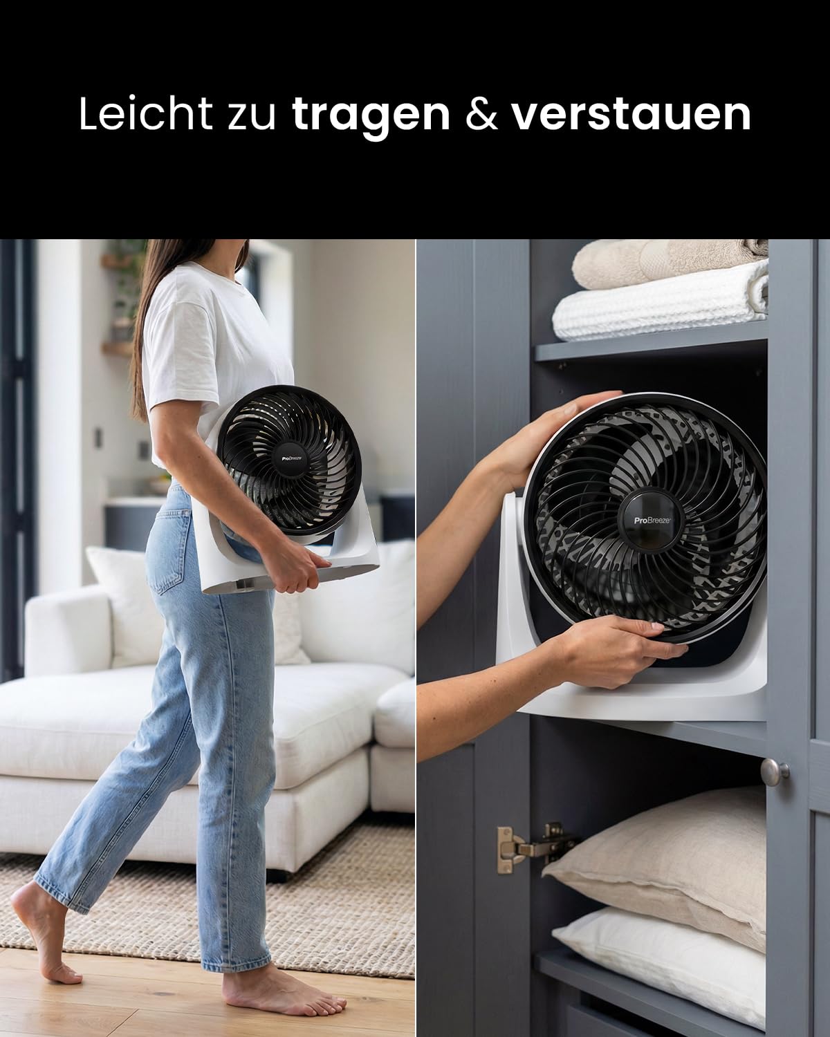 Pro Breeze AirFlo Mini Tischventilator – Leiser Turbo Ventilator 3 Stufen 90° Neigung 4,2 m/s kompakt