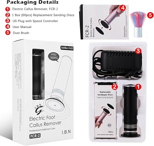 Miniatura 6 de Removedor de callos eléctrico mejorado para pies, 1200 RPM, velocidad ajustable, lijadora eléctrica profesional de pies, amoladora de pies, lima