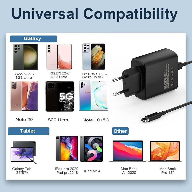 BIUBOTY 45W USB-C gyors töltő Samsung Galaxy S23 S22 Ultra Tab S7 S8 kábellel