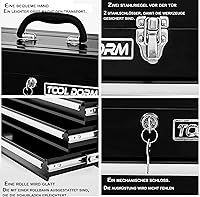 Vista 4 de Caja de herramientas de metal de 20.3 pulgadas con cajones, caja de herramientas de acero portátil con forro protector y cierre de pestillo y Negro