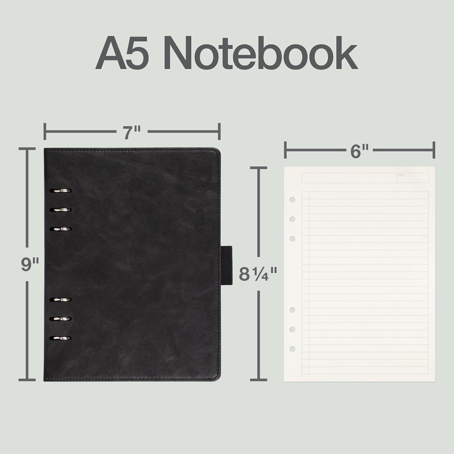 Oxford 6-Ring Professional Notebook, 7 x 9 Inch, Refillable Notebook, Writing Journal, Ivory Paper, 100 Sheets, Black Faux Leather Cover (90004)