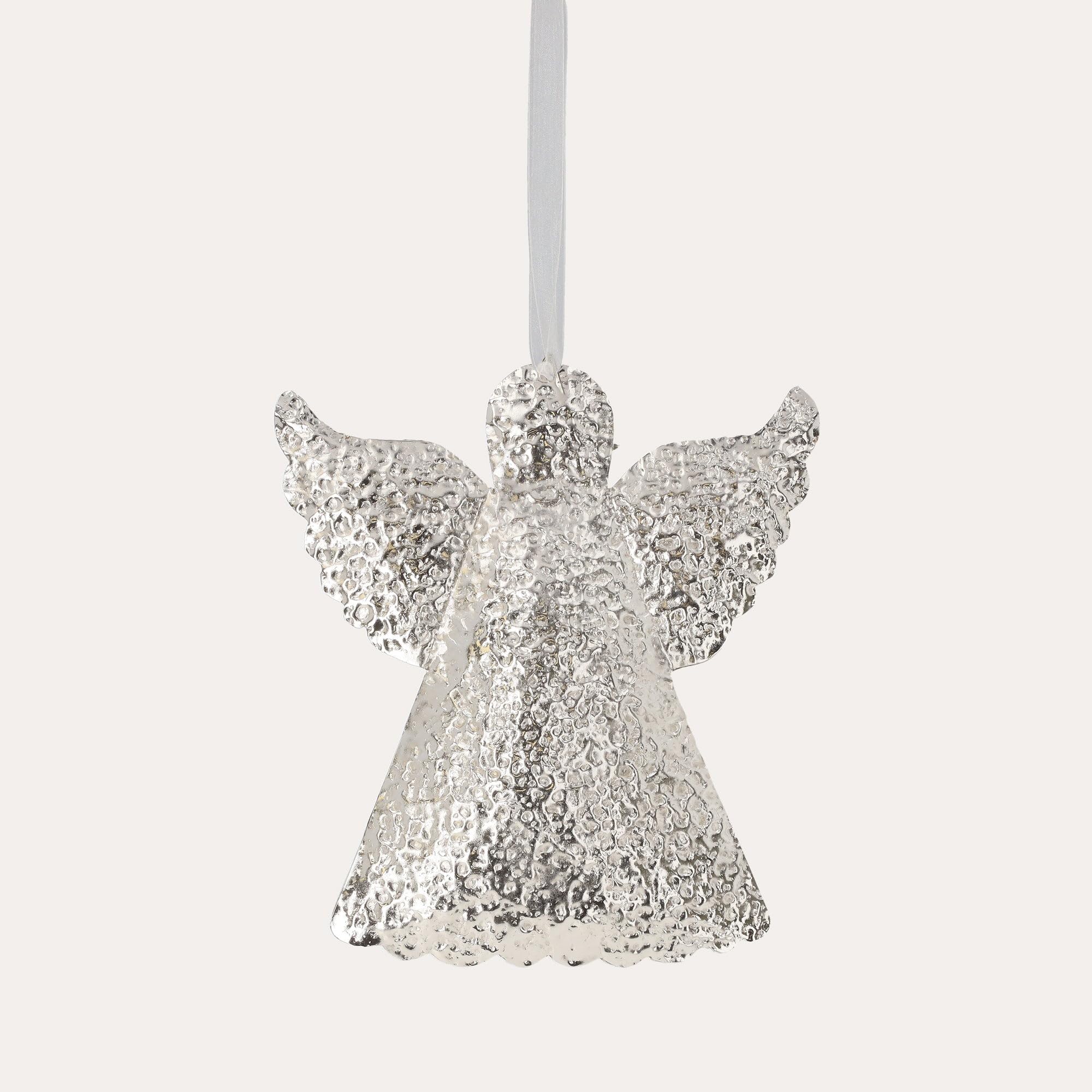 Keyhomestore -Ozdoba bożonarodzeniowa w kształcie anioła, wykonana z metalu, kolor srebrny, błyszczący z zawieszką o wysokości 30 cm, idealna dekoracja choinkowa