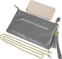 Vista 6 de YALUXE Clutch Wristlet - Cartera de piel auténtica con bloqueo RFID y cadena de hombro