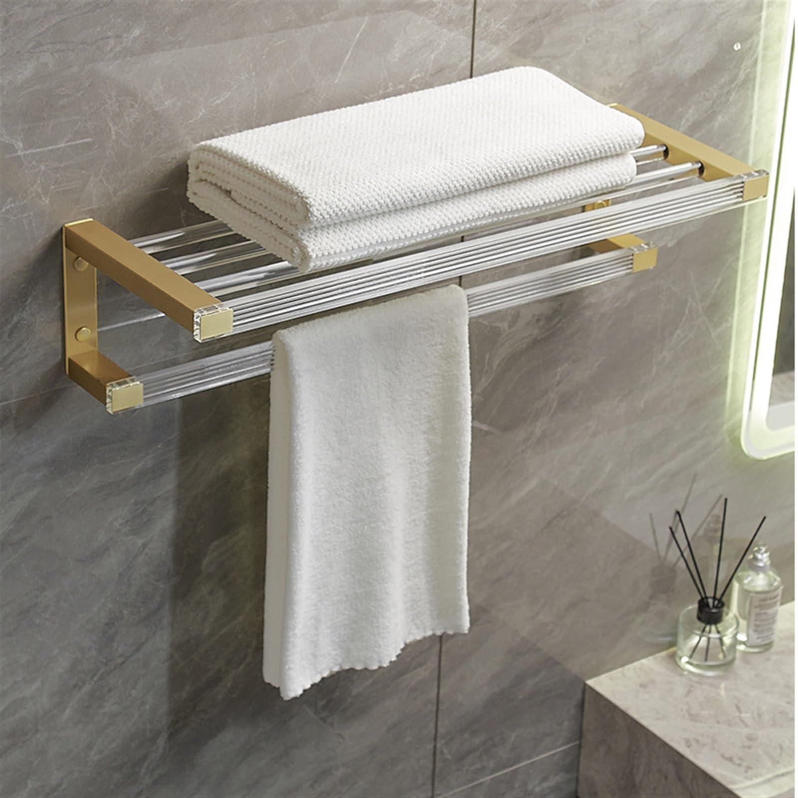 Scaffale portasciugamani in acrilico, organizer decorativo per bagno, cucina, soggiorno, camera da letto, versatile sistema di scaffalatura a parete nero