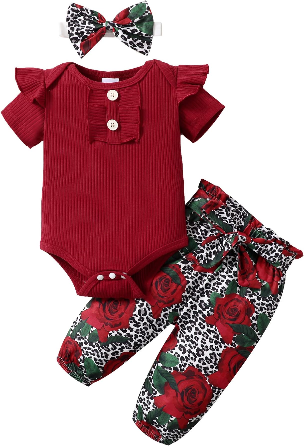 Neband3PCS Newborn Baby Girl Clothes Daddy Letter Print Romper Bodysuit + Romper Floral Shorts + Bowknot Headband Outfit