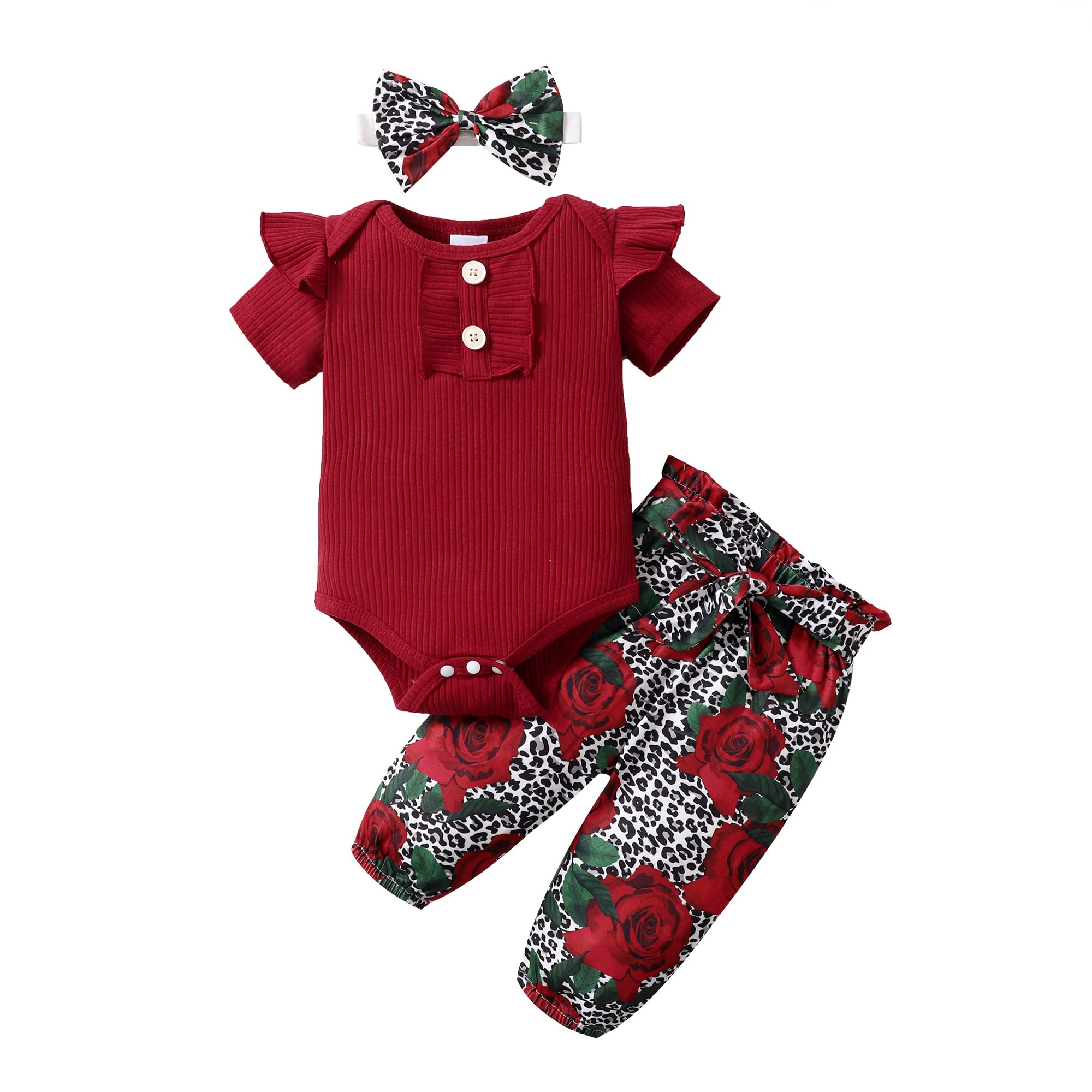 Neband3PCS Newborn Baby Girl Clothes Daddy Letter Print Romper Bodysuit + Romper Floral Shorts + Bowknot Headband Outfit