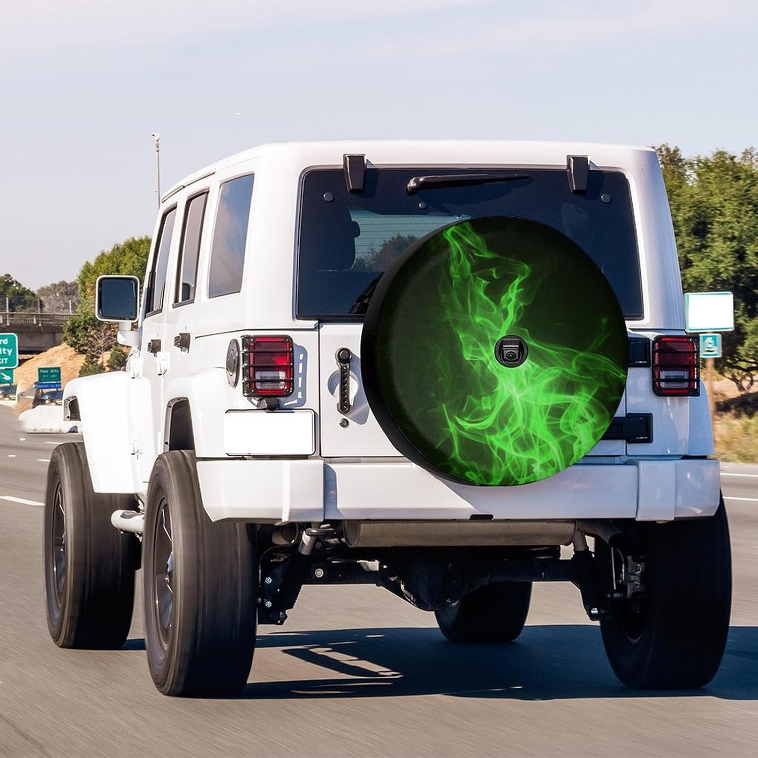 Neon Green Fire Spare Tire Cover with Backup Camera Hole Wheel Tire Cover Fit Trailer, RV, SUV and Many Vehicle 18inch
