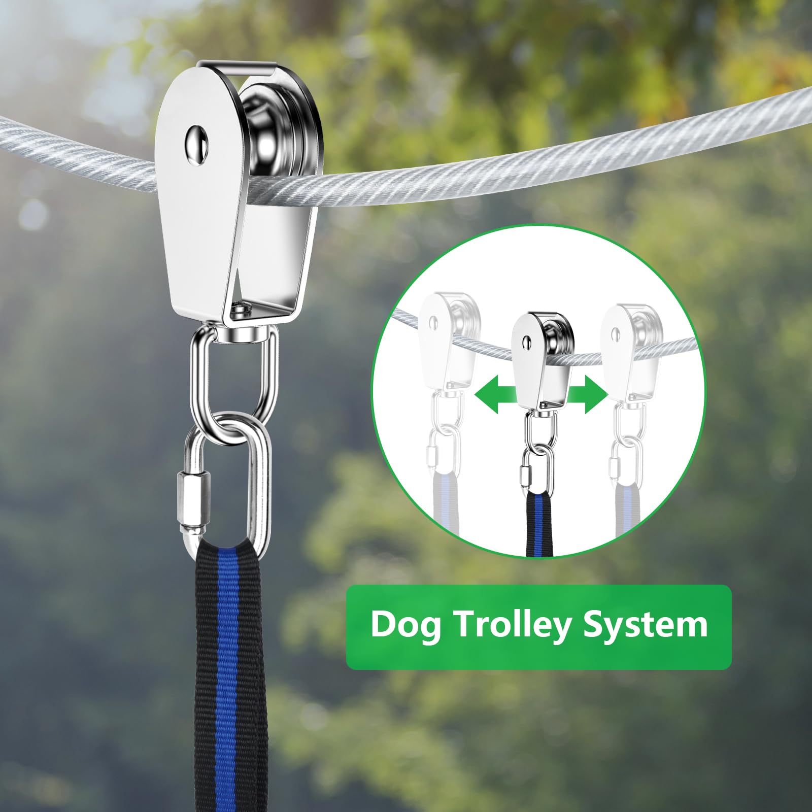 XiaZ Hundeleinenkabel, 22,9 m, Laufseil für Hunde bis zu 113,4 kg, Hundeleine für Hof, Camping, Outdoor, mit 2,4 m Nylon-Bungee-Läufer, Kabelschlinge zum Schutz von Bäumen