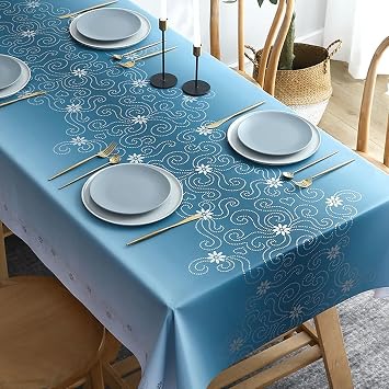 Square Tablecloth Silver Grey 140 x 140 cm Tablecloth Flower Pattern PVC Lotus Effect Washable Tablecloth Camping Table Decoration Suitable for Home DecorationBlue,90x135CM
