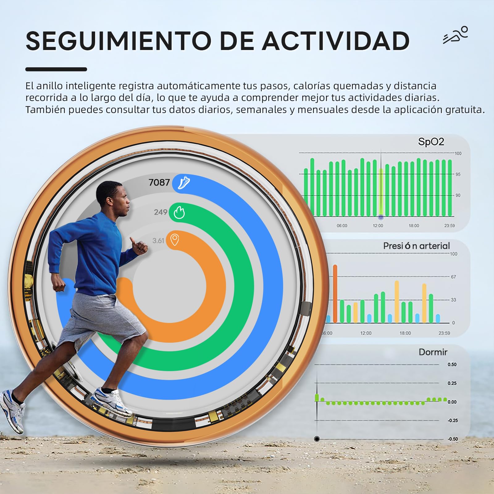 Health Ring Pro Inteligente Anillo Táctil versión Mejorada con Bluetooth, Resistente al Agua 10 ATM, Rastreador de Actividad Física (Plata, 8)