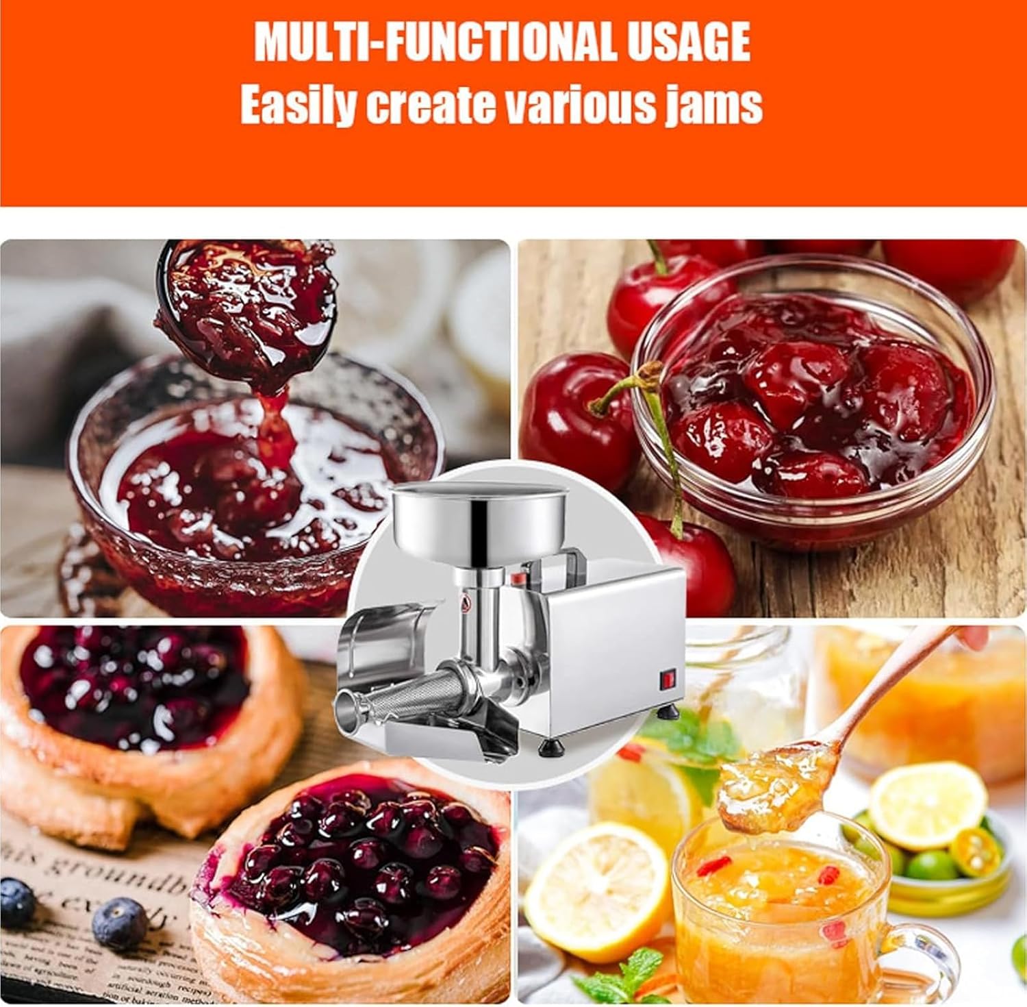 Electric Tomato Berry Strainer, Tomato Sauce Grinder, 304 Stainless Steel, with Practical Pestle, Food Strainer Sauce Maker for Tomato Sauce, Blueberry, Strawberry and More