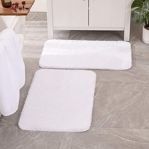 MIULEE - Juego de 2 tapetes de baño antideslizantes y peludos de microfibra de felpa suave, extragruesos y absorbentes, para bañera y ducha, lavable