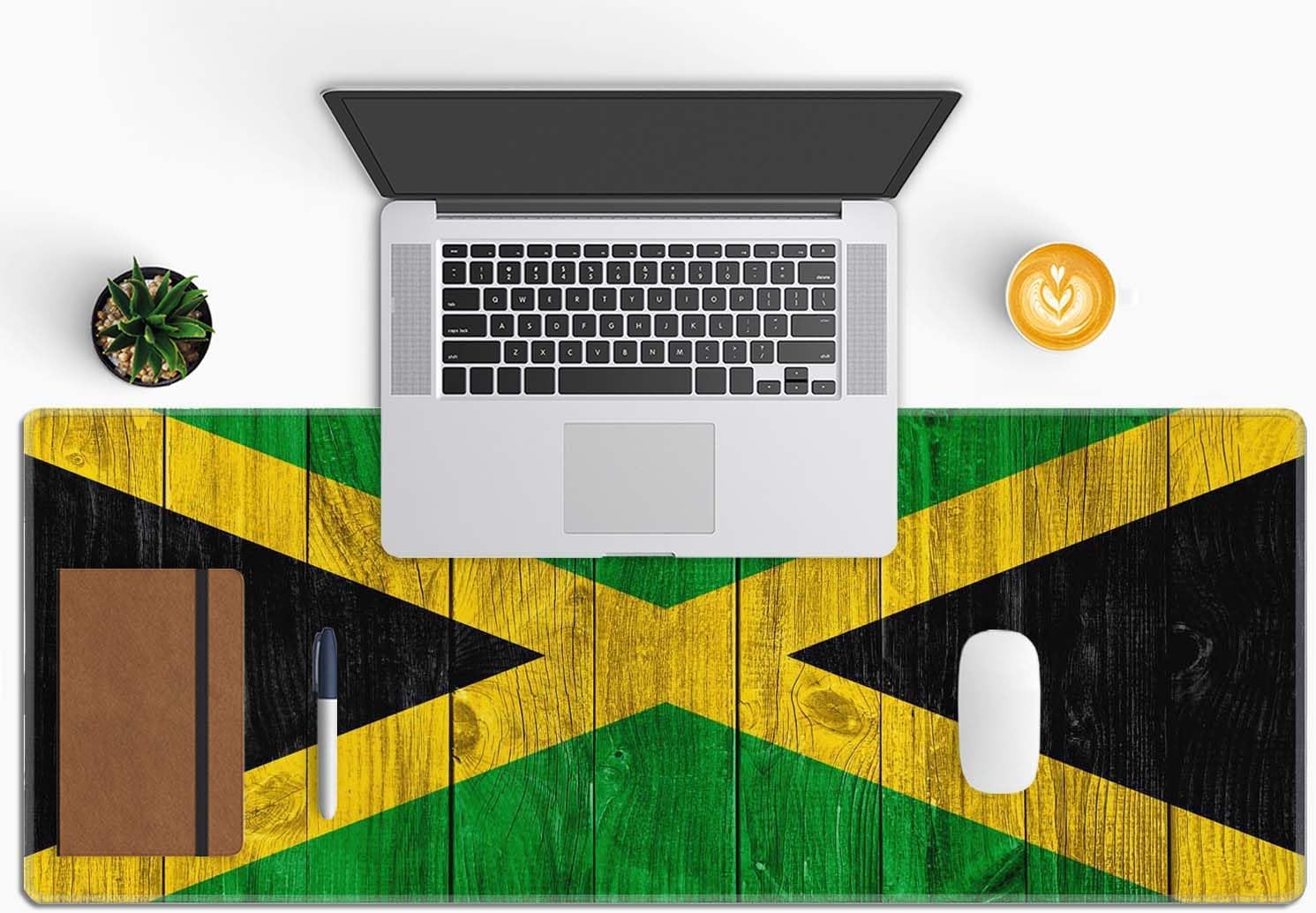 Gaming Mouse Pad, Large Mouse Pads for Desk, Non-Slip Rubber Base Mousepad, Keyboard Mouse Mat, Desk Pad with Stitched Edges, 31.5x11.8inch, Jamaican Flag image 5