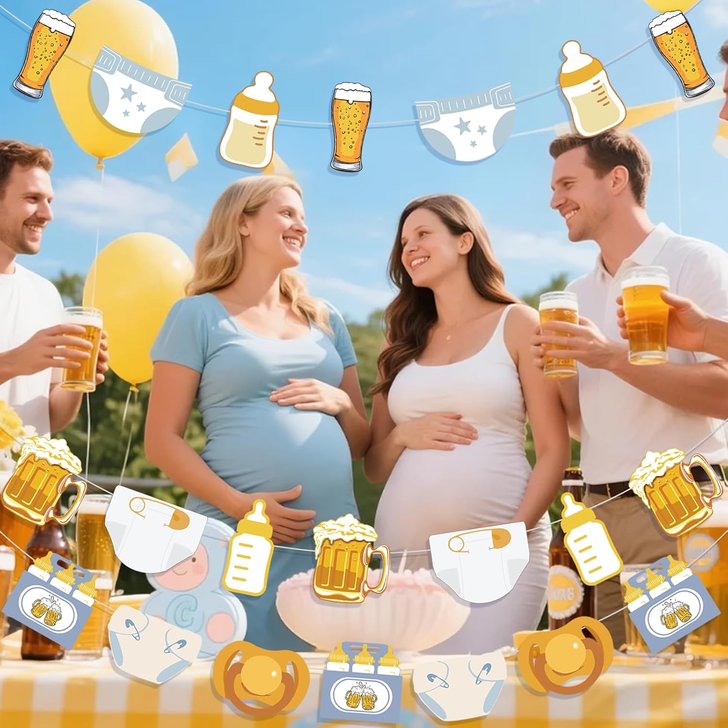 Diaper Party Decorations for Men Diaper Party Decorations Beer and Diaper Garland Banner Brewing Baby Shower Decorations