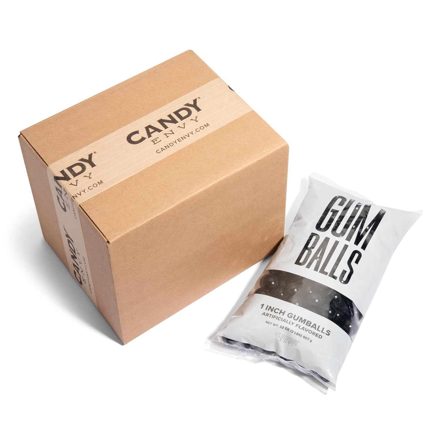 Candy Envy - Black Gumballs - 1 Inch Bulk Gumballs - 6 Bags with Approximately 113 Per Bag - North American Made & Kosher Certified Candy