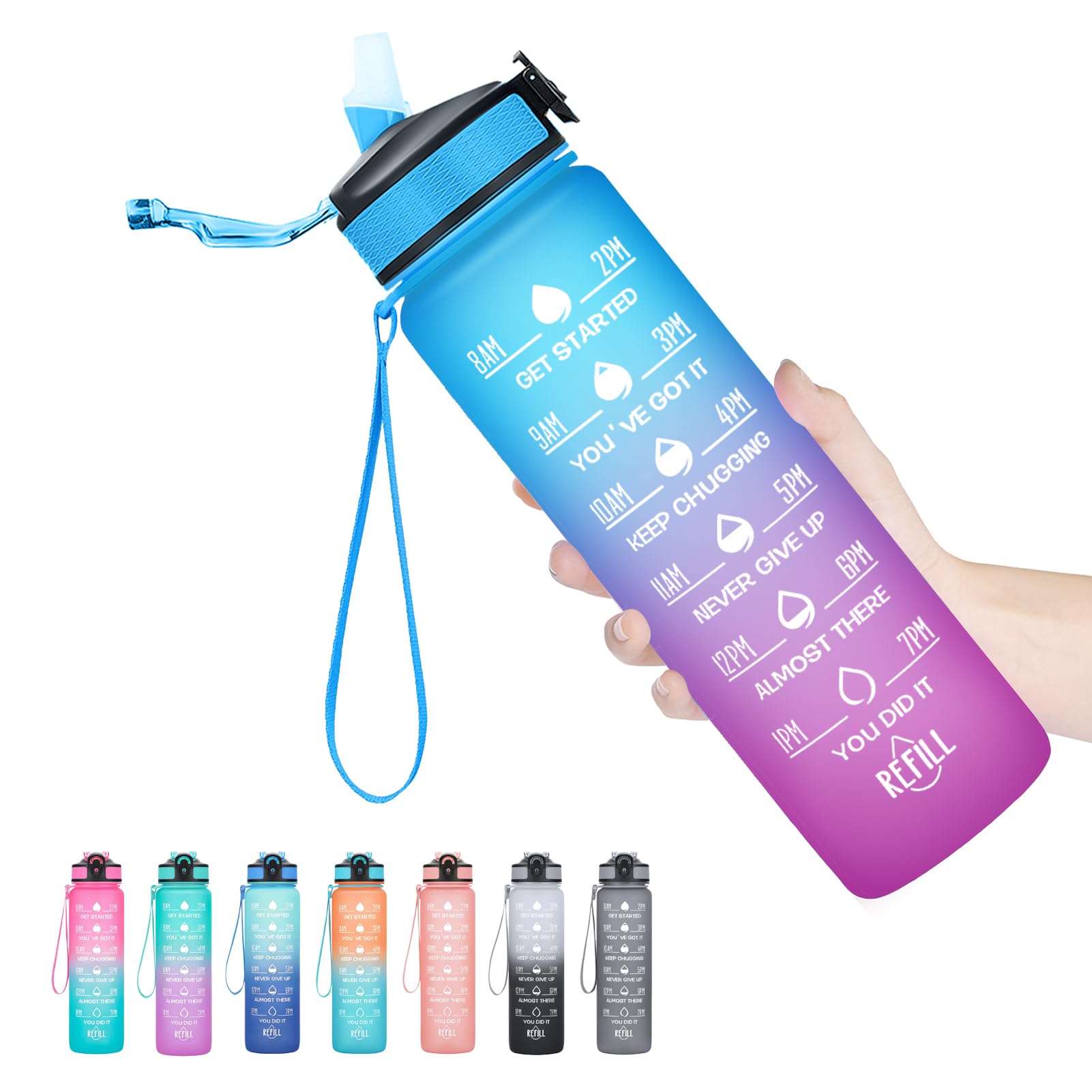 Hyeta32 oz Water Bottles with Times to Drink and Straw, Motivational Water Bottle with Time Marker, Leakproof, Drinking Sports Water Bottle for Fitness, Gym and Outdoor