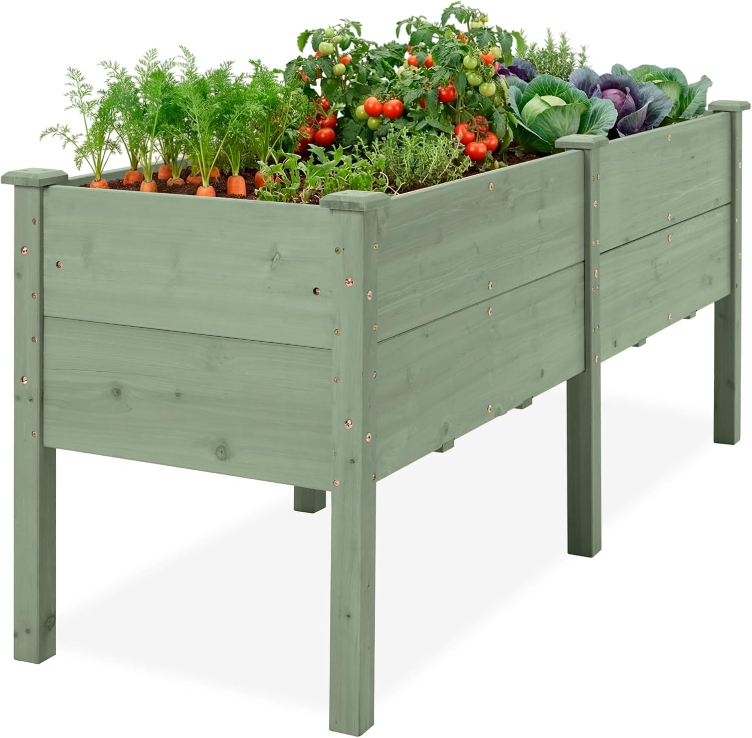 Best Choice Products 72x24x30in Raised Garden Bed, Elevated Wood Planter Box Stand for Backyard, Patio, Balcony w/Divider Panel, 6 Legs, 300lb Capacity - Natural