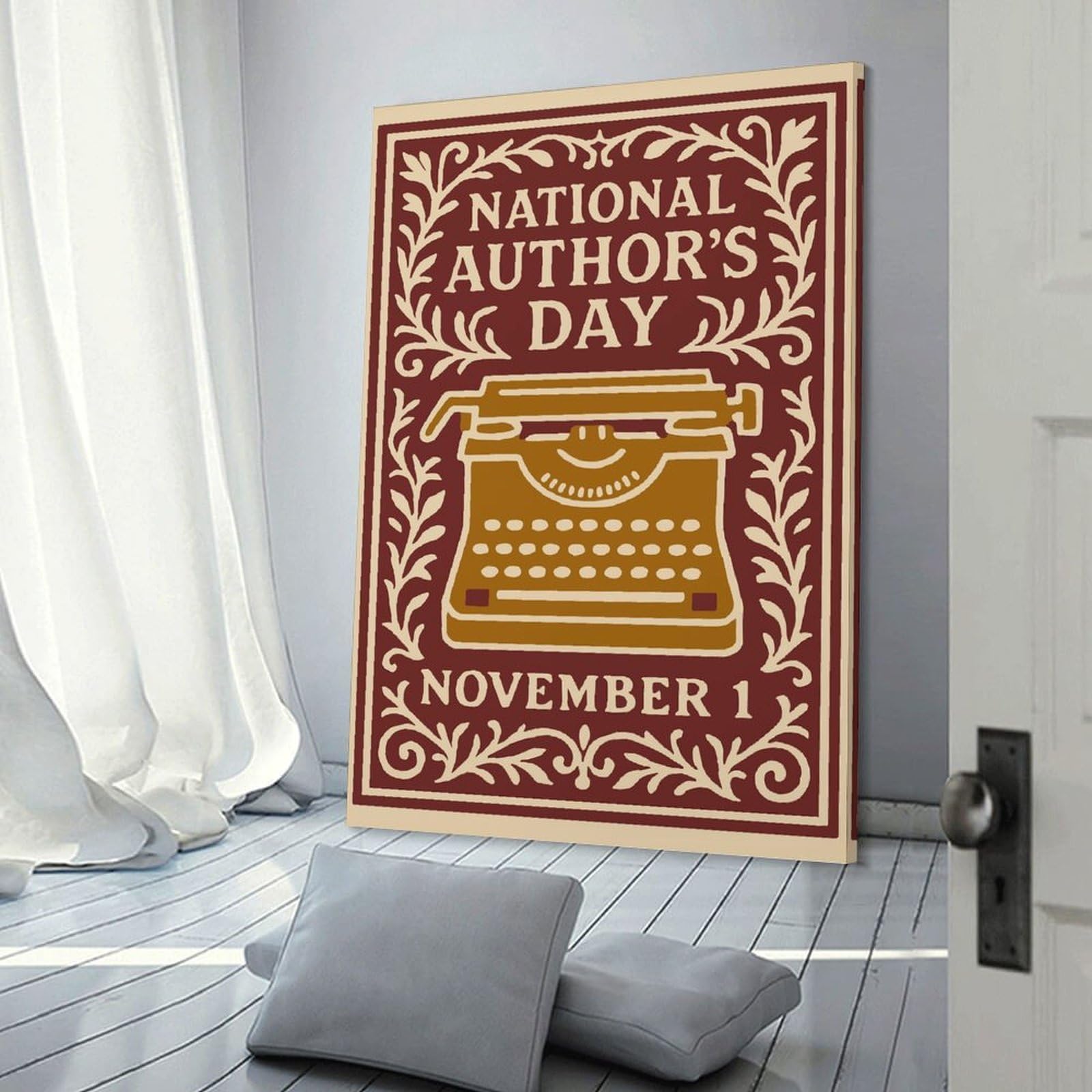 Junmoney National Authors Day November 1st Wall Picture Print 24x36inch(60x90cm), for Bedroom Decor, Cosy Corners Or Studios, Home Artwork with A Soft Interior Feel
