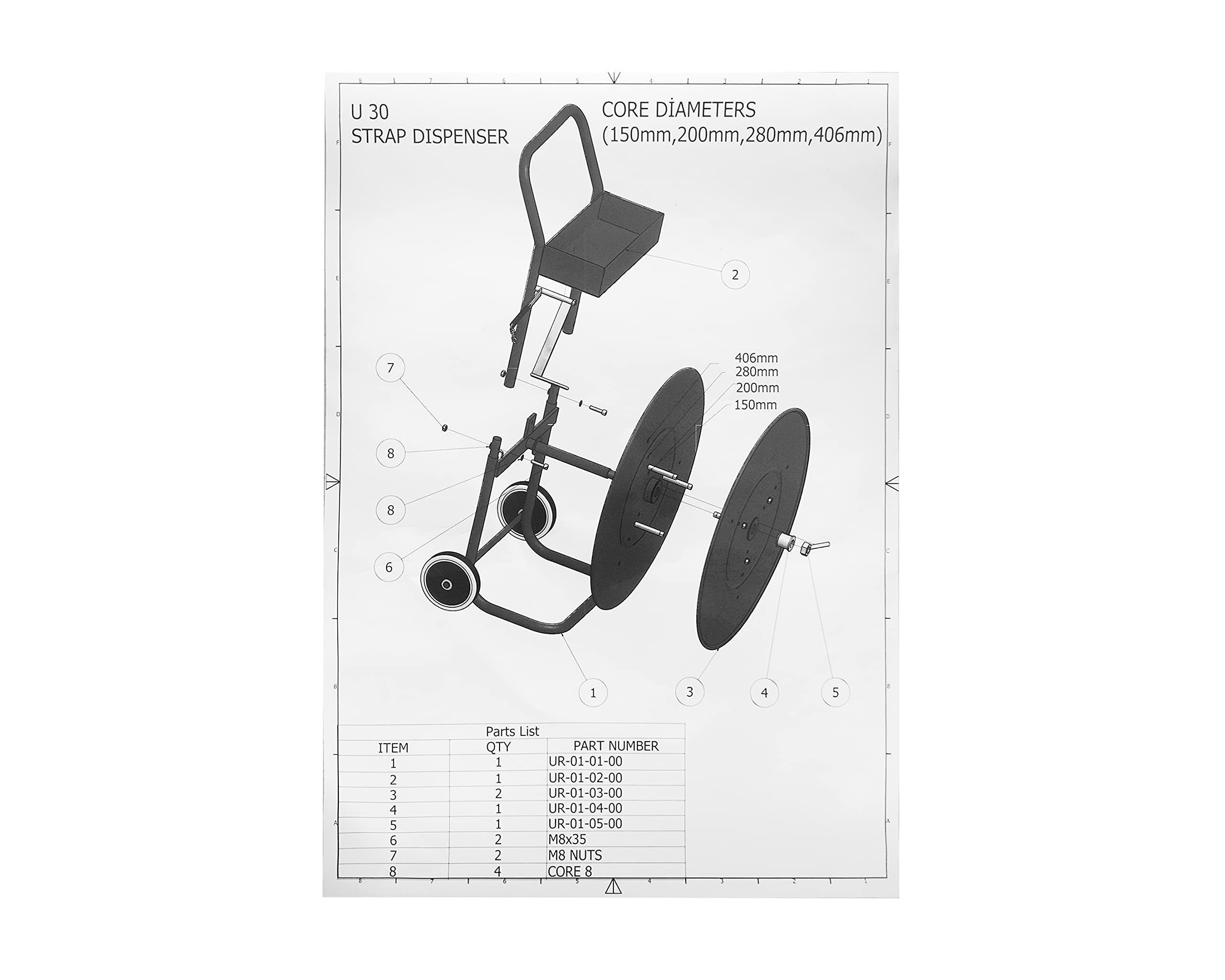 Chariot Dérouleur Bande Cerclage Mobile - Compatible Mandrins