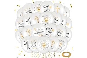 60Pcs Baptism First Communion Balloons White Baptism God Bless Balloons Christening Balloons...