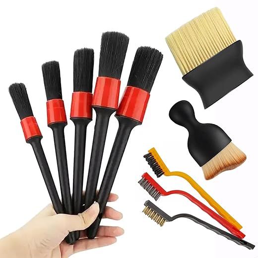 10pcs Auto Car Detailing Brush Set,Car Interior Cleaning Kit,Including 5pcs Car Detailing Brushes, 3pcs Wire Brush and 2pcs Different Soft Bristle dusting Brush for car Interior.