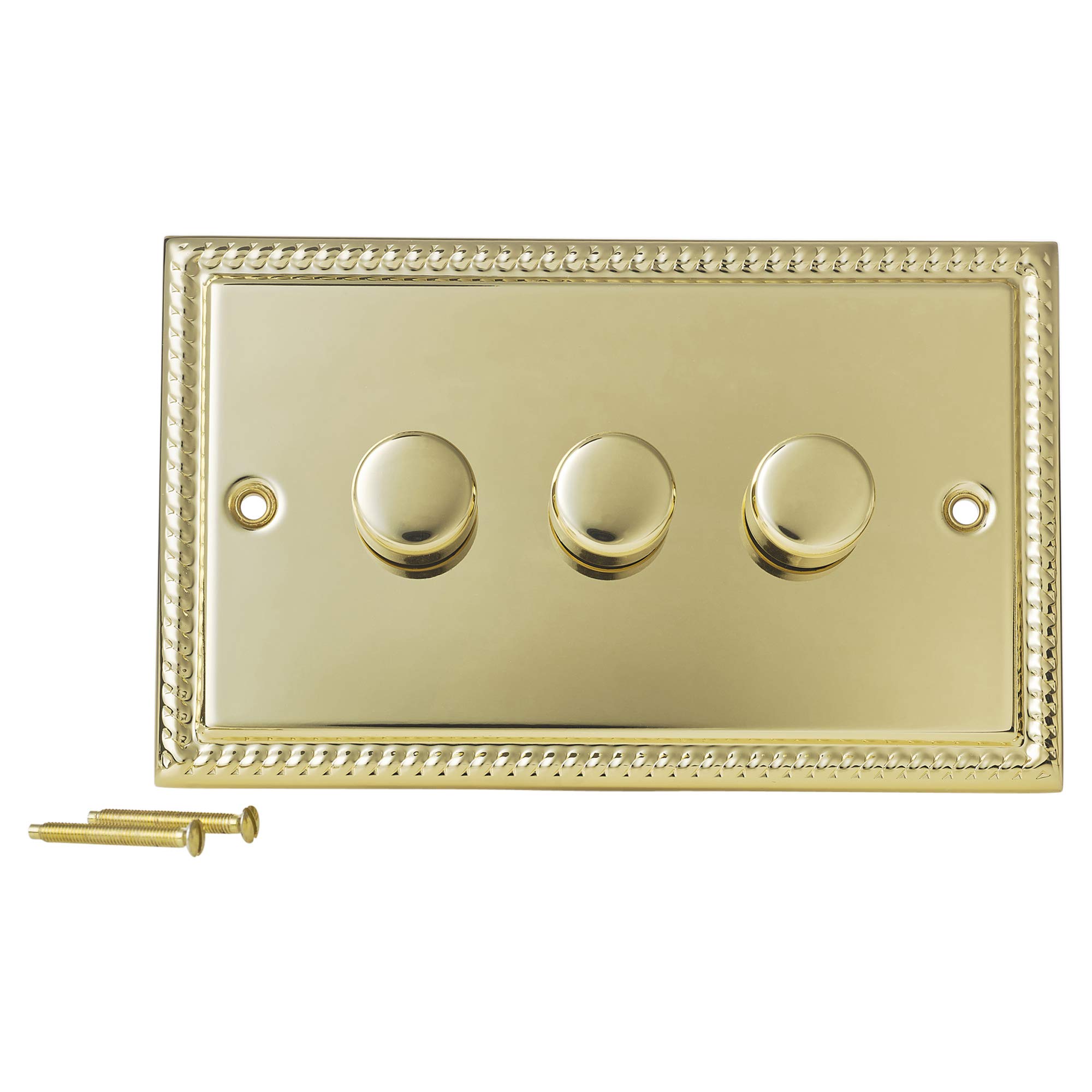 Gold 3 Gang Metal Dimmer Angled Light Switches Socket Toggles (Georgian)