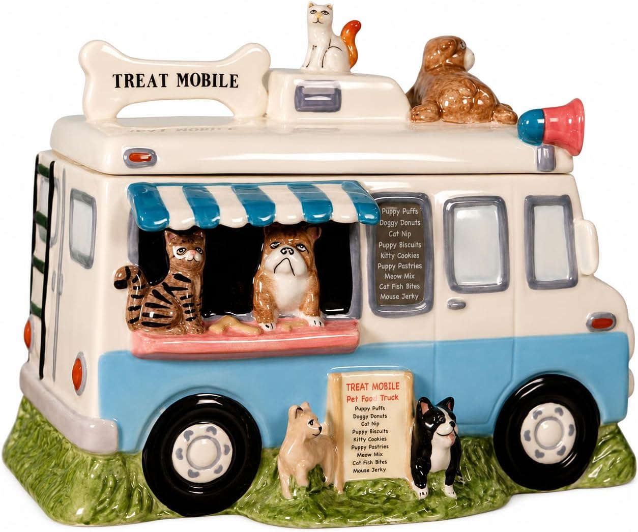 Blue Sky Treat Mobile Ceramic Pet Food Truck Jar for Dog and Cat Snacks