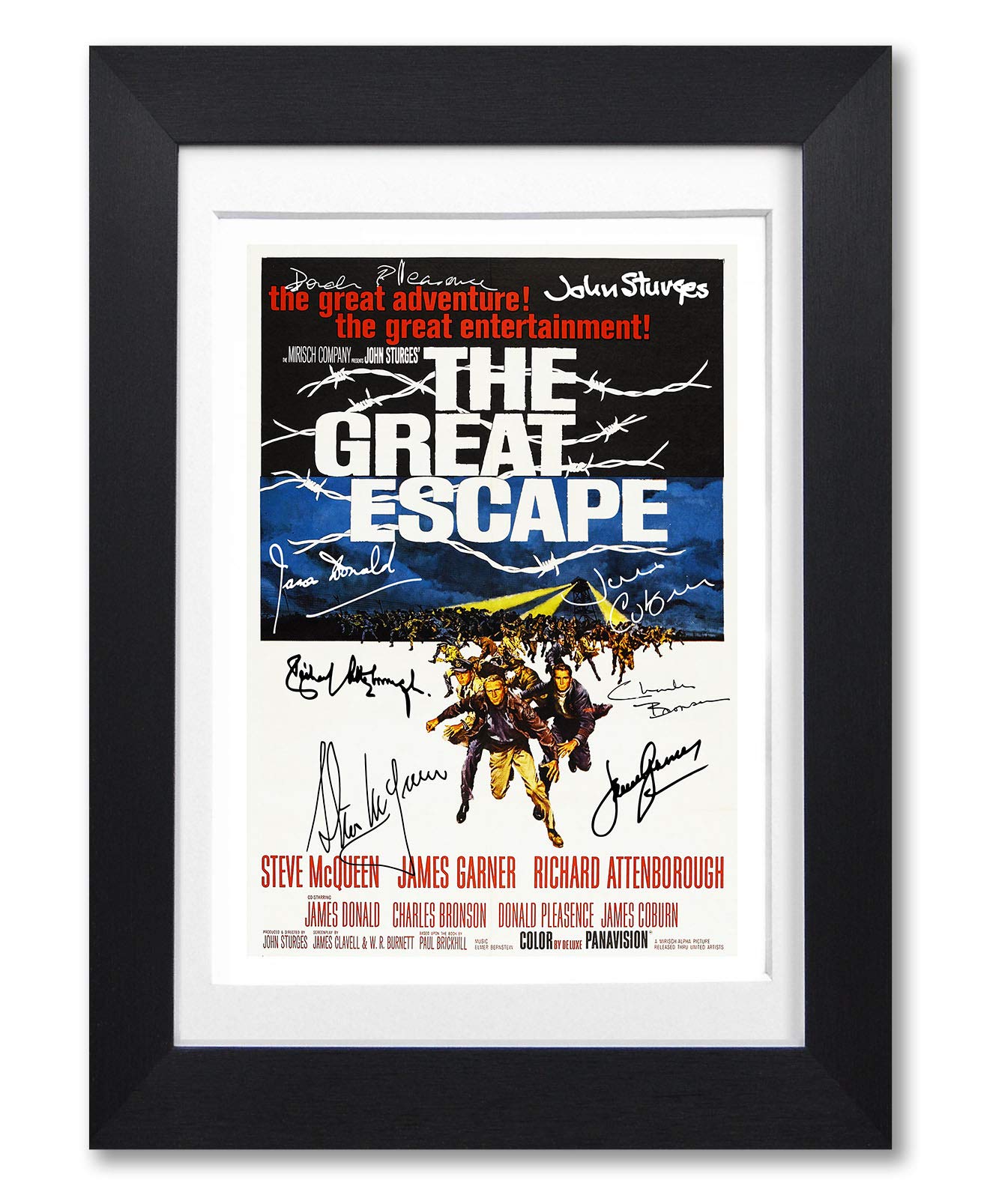 Mounted Gifts A4 Black Framed & Mounted The Great Escape Cast Signed A4 Poster Photo Print Framed Autograph Gift Movie Film Steve Mcqueen James Garner Richard Attenborough (A4 Black Framed & Mounted)
