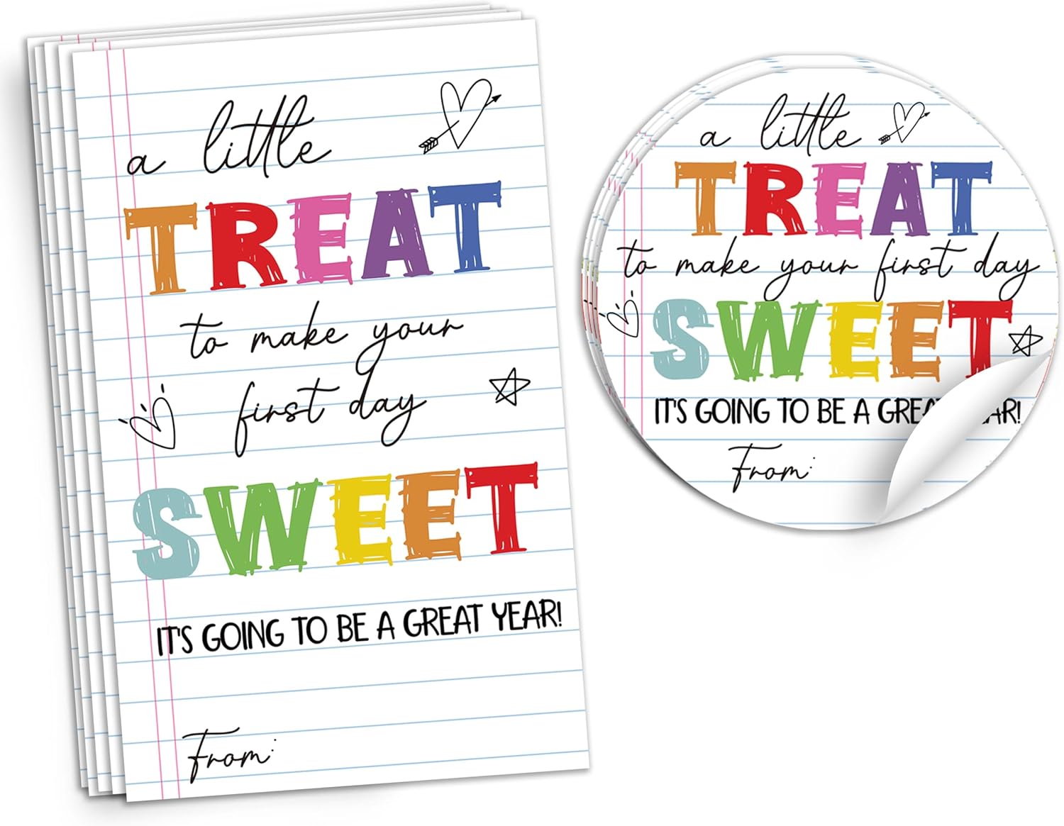 40 Pcs First Day of School Gift Tags, Welcome Back to School Adhesive Present Stickers, A Little Gift to Sweeten Your First Day Tags,Classroom Party Favors Present Decorations-A07