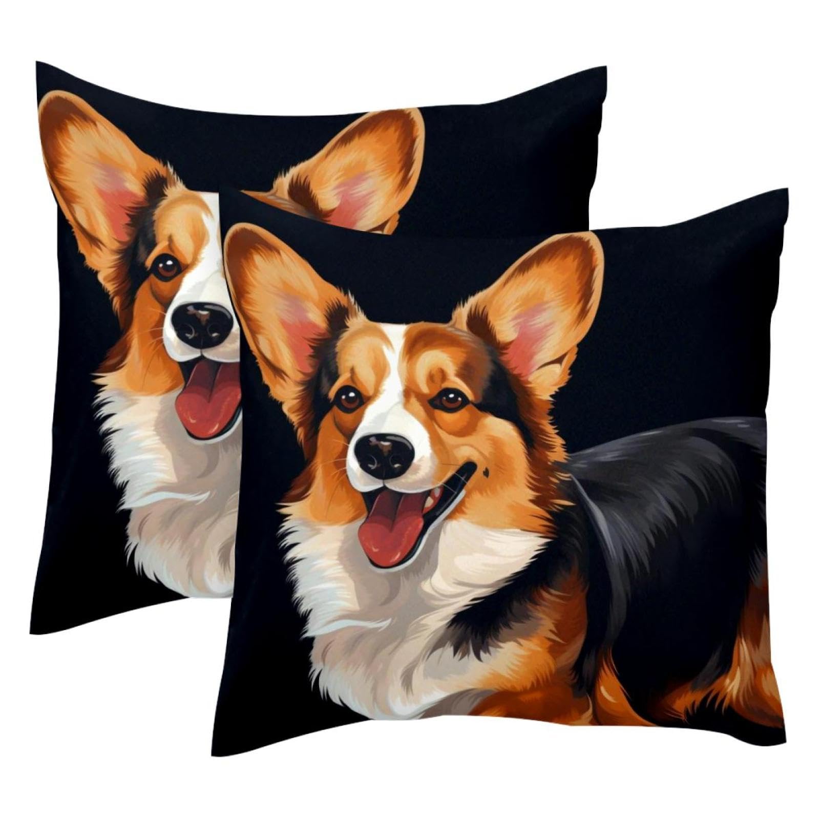 Housse de coussin velours Corgi noir de qualité supérieure double face carrée 50 x 50 cm