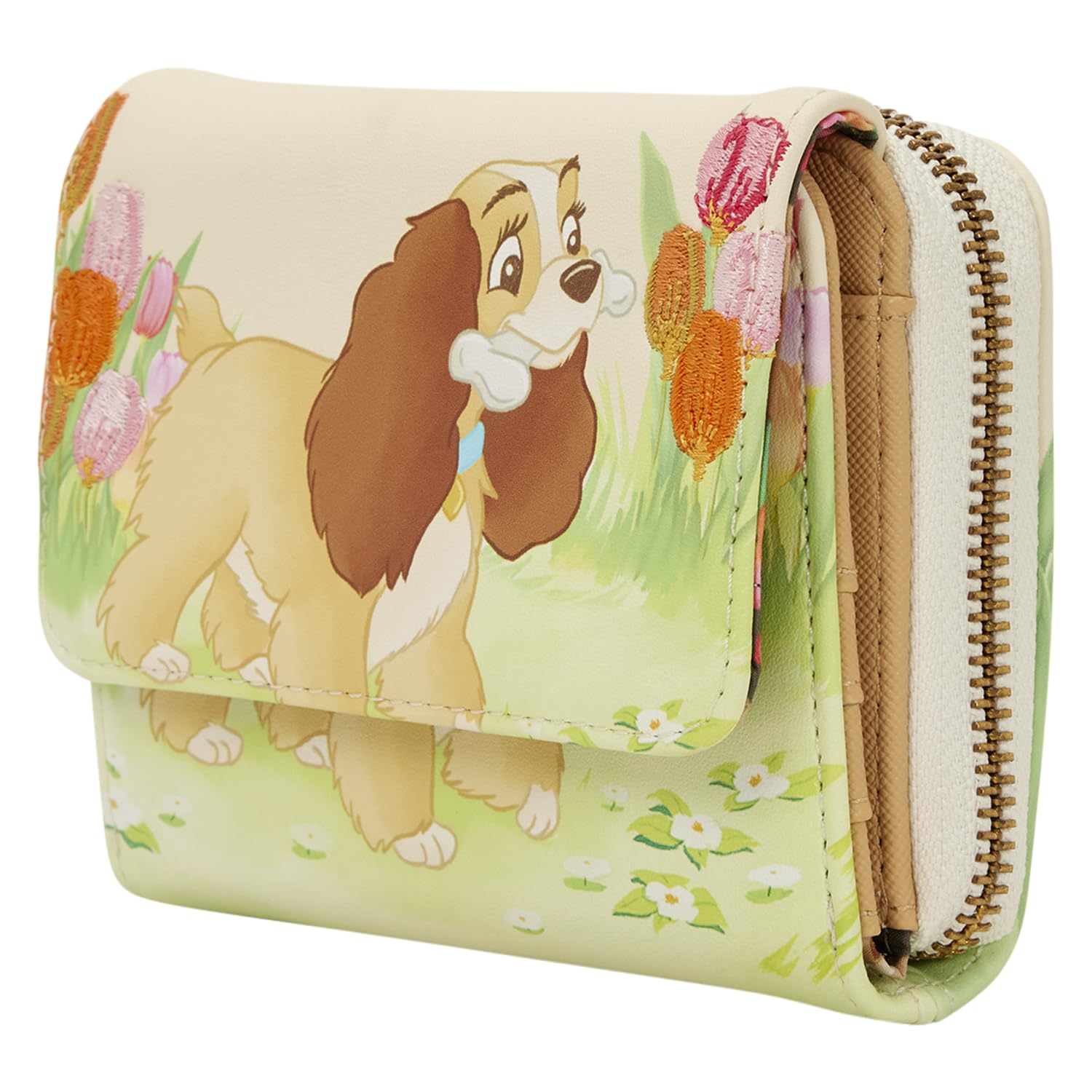 Loungefly Lady and The Tramp - Cartera triple con diseño de tulipán pastel