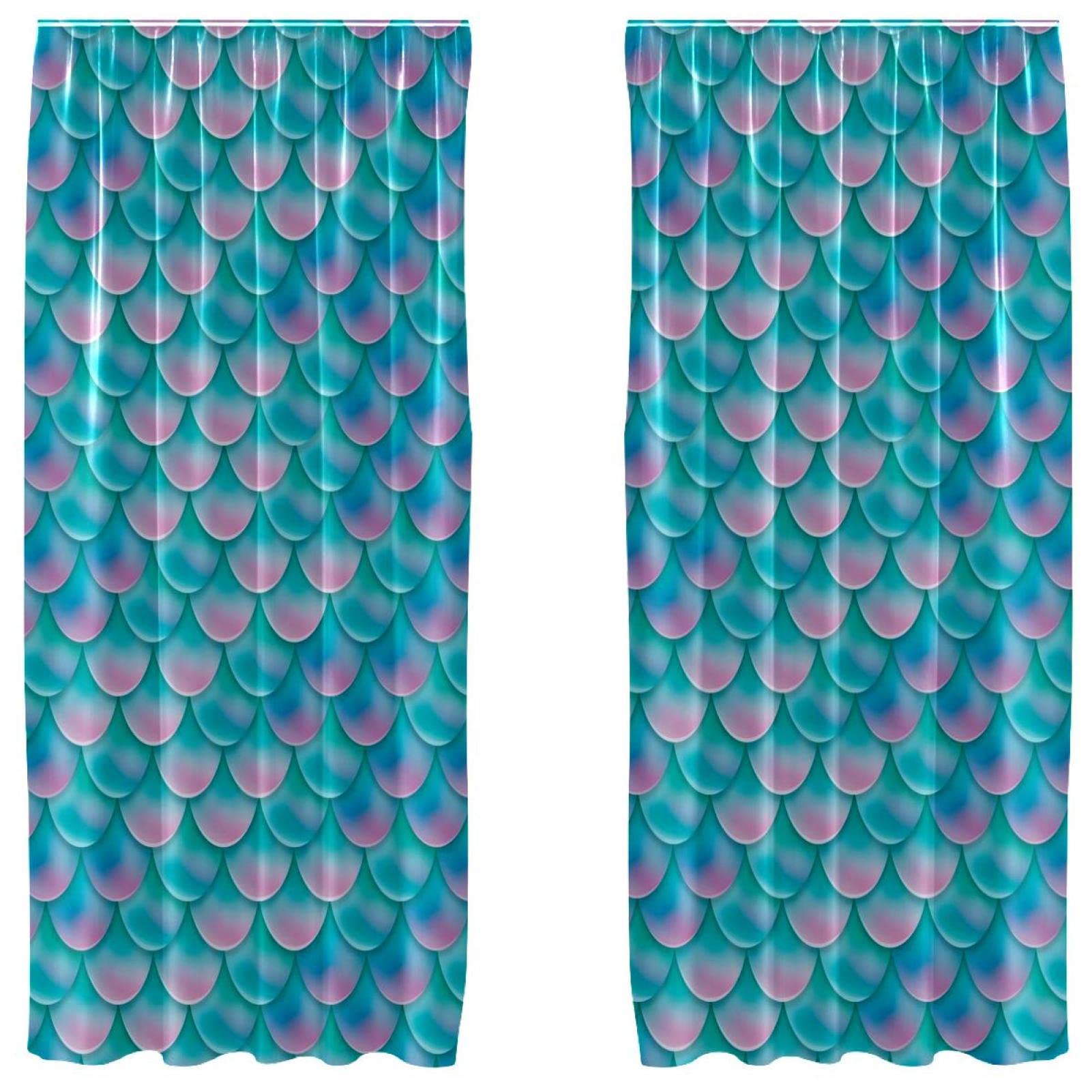 Rideaux chambre occultants légers à motif sirène vert et rose, lot de 2 pièces