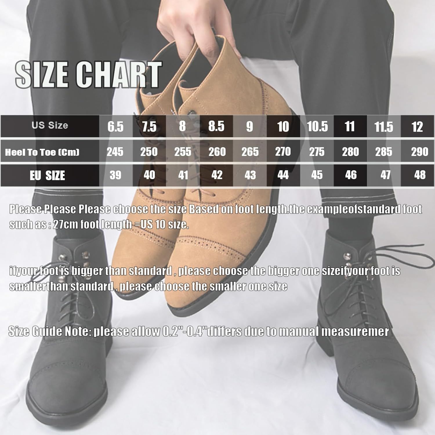 Men's Cap Round Toe Suede Brogue Oxford Shoes Fashion Low Heel Comfortable Rubber Sole Lace Up Non Slip Dress Chukka Boots for Office Business Casual Work - Image 7