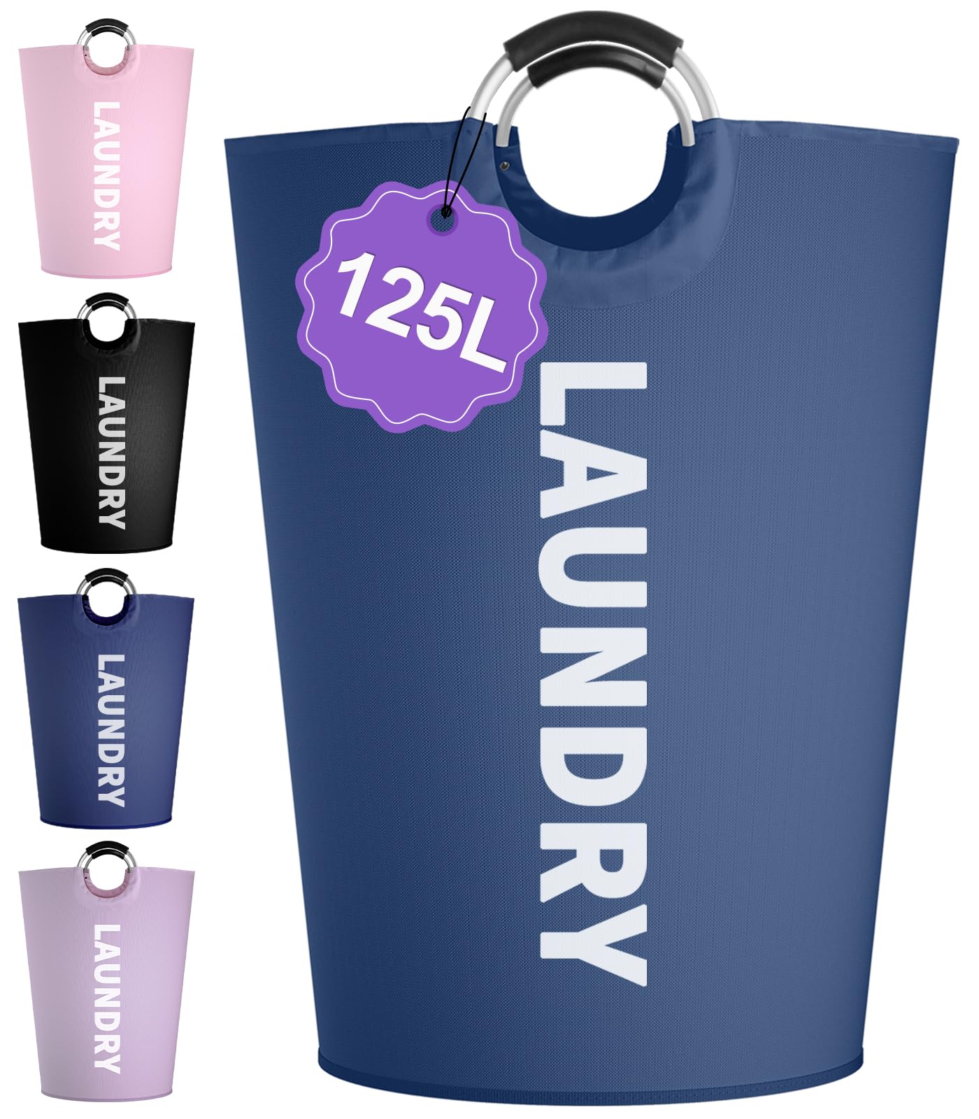 IHOMAGIC 125L Foldable Laundry Basket with Handles, Large Clothes Hamper for Bedroom, Freestanding Dirty Clothes Basket, Sturdy Laundry Bin for Living