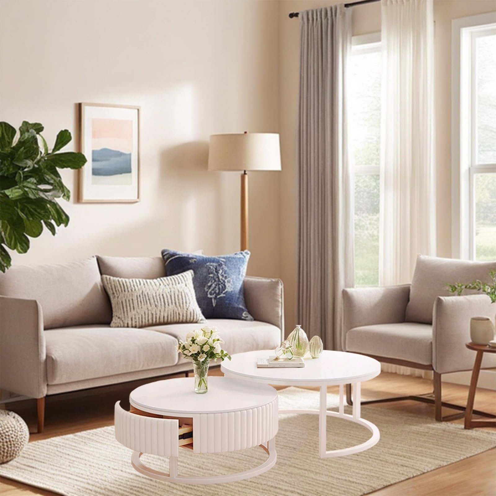 Marmor Couchtisch Rund Weiss Mit Stauraum Runder Couchtisch Weiß 2er Set 50+70cm Wohnzimmertisch Modern Mit Holz Schublade Satztische Fürs Wohnzimmer Tisch Ausziehbar Couchtische