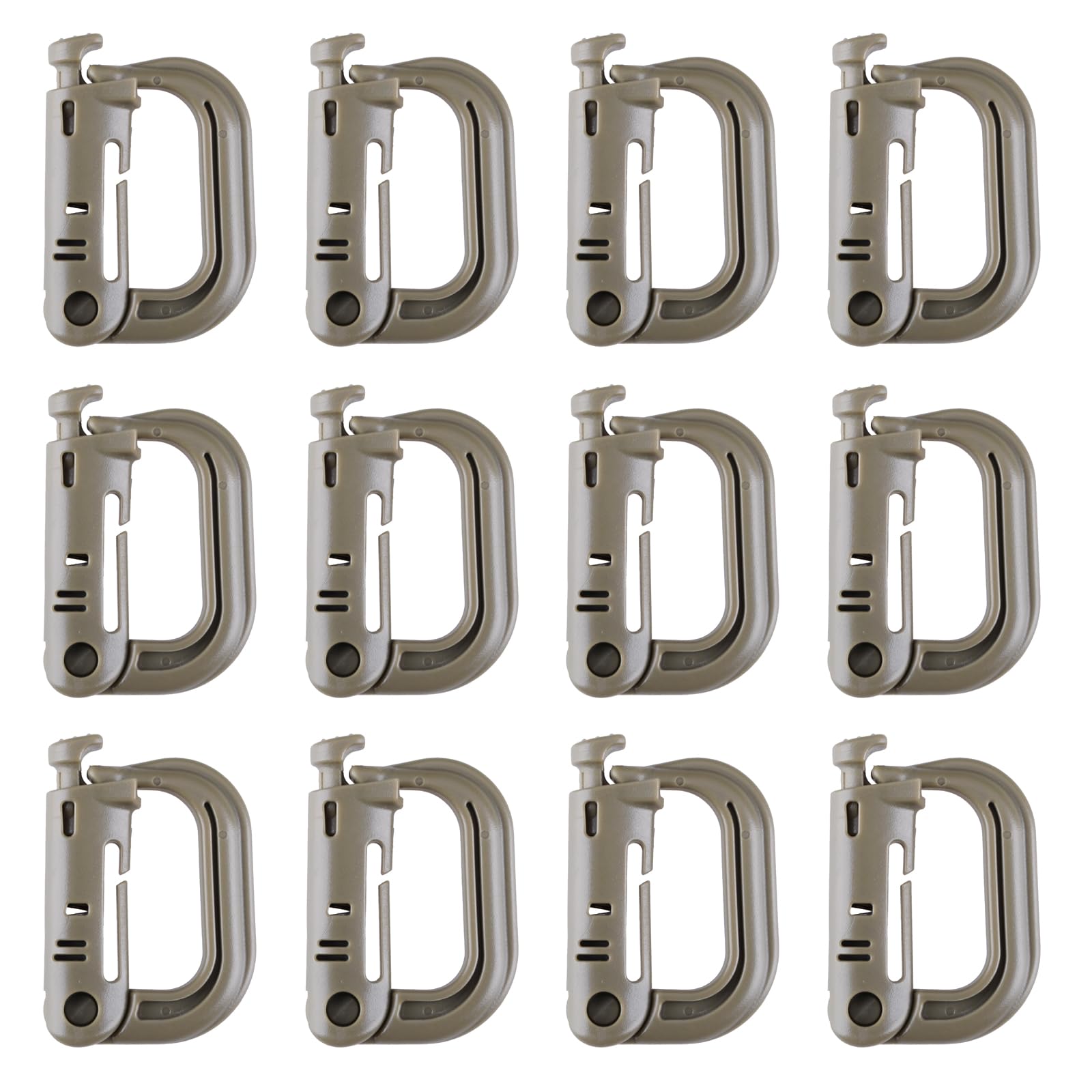 TRIWONDER 12 Pack Multipurpose D-Ring Grimlock Locking Gear Clip for Molle Webbing Bags with Zippered Pouch (Green)