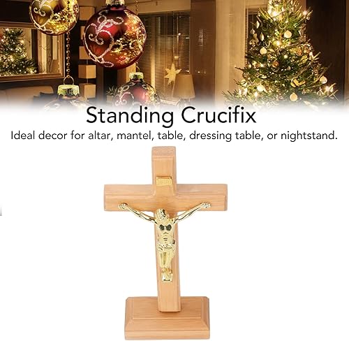 Miniatura 3 de AYNEFY Cruz católica, hecha a mano con crucifijo católico de madera con base extraíble, iglesias religiosas cristianas para oficina en casa